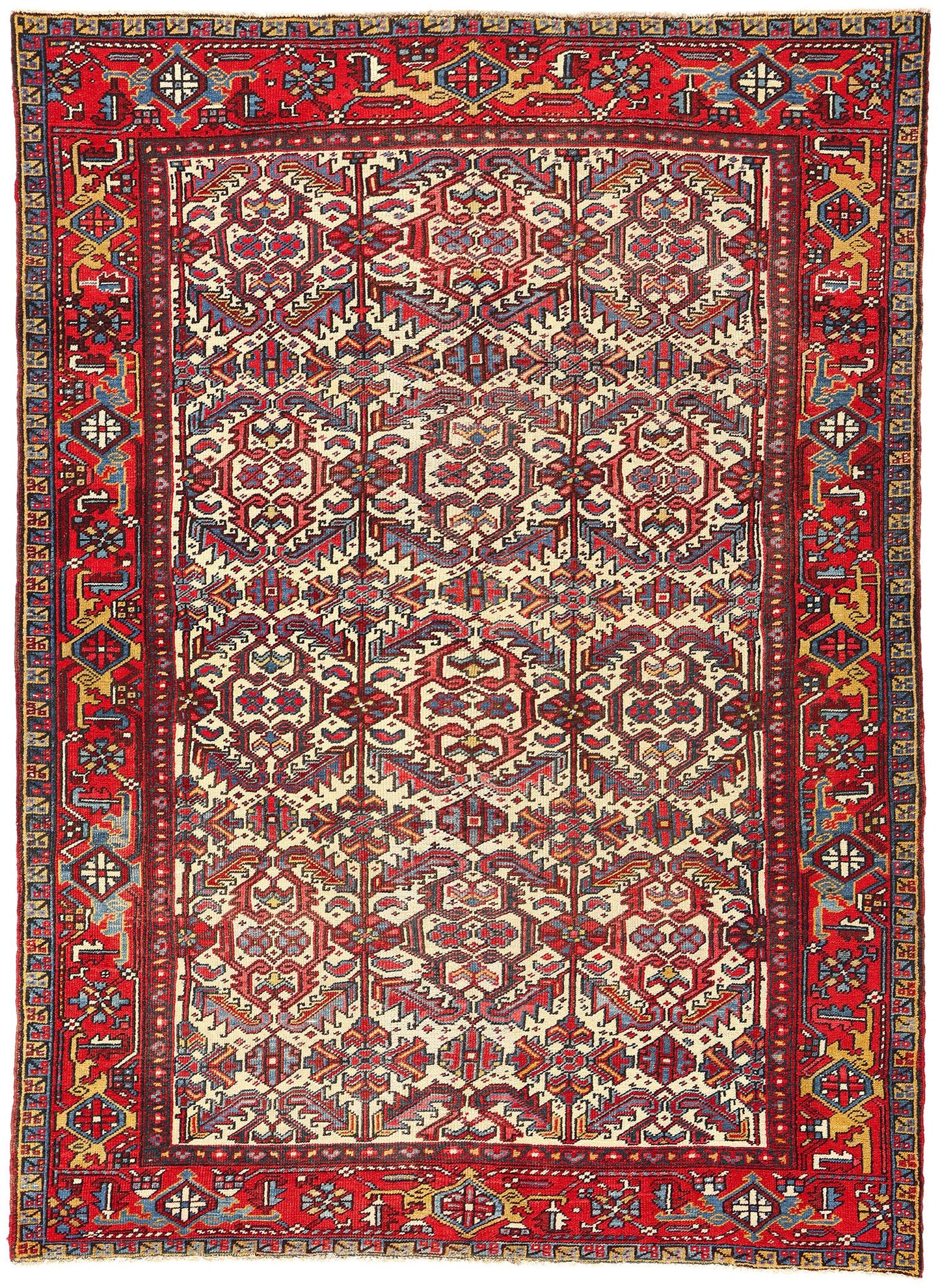 7 x 9 Antique Ivory Persian Dragon Serapi Heriz Rug 78768