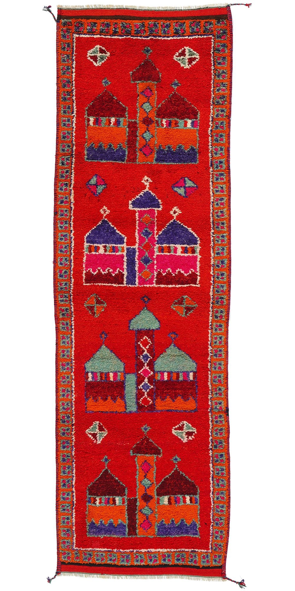 3 x 11 Vintage Red Kurdish Mosque Pictorial Rug 53908