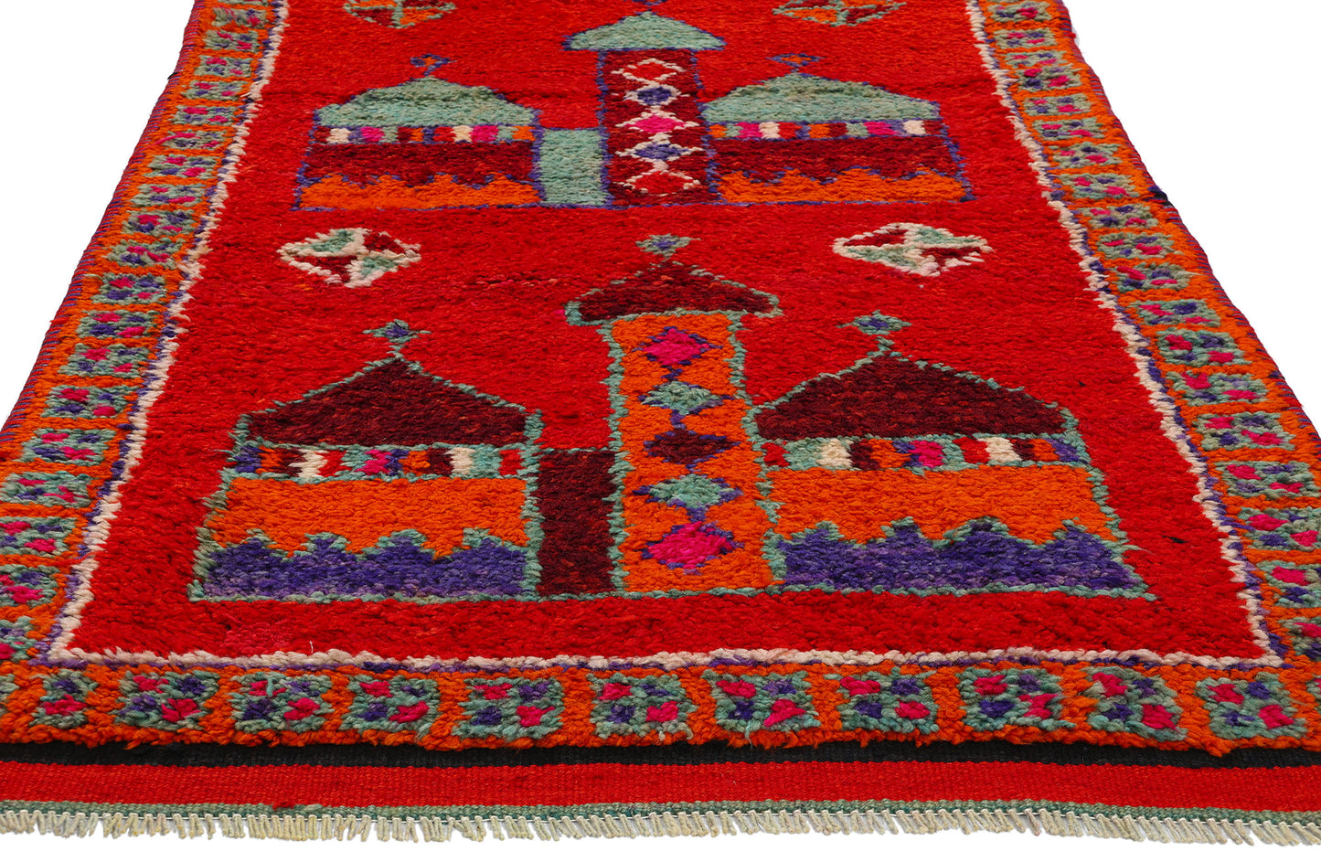 3 x 11 Vintage Red Kurdish Mosque Pictorial Rug 53908