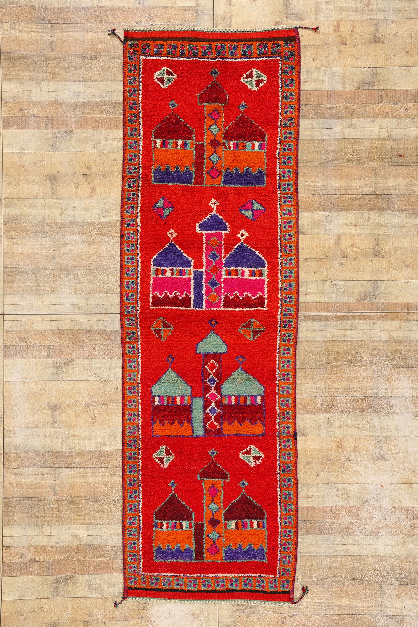 3 x 11 Vintage Red Kurdish Mosque Pictorial Rug 53908