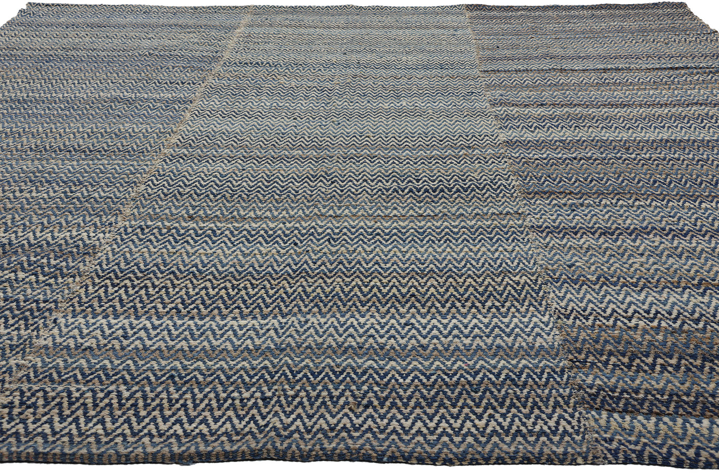 8 x 10 Modern Blue Earth-Tone Chevron Kilim Rug 81103