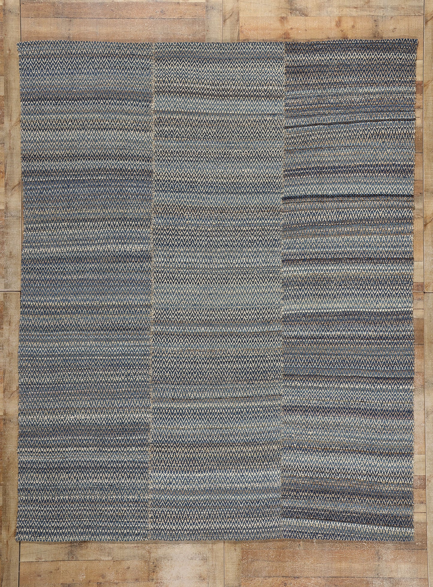8 x 10 Modern Blue Earth-Tone Chevron Kilim Rug 81103