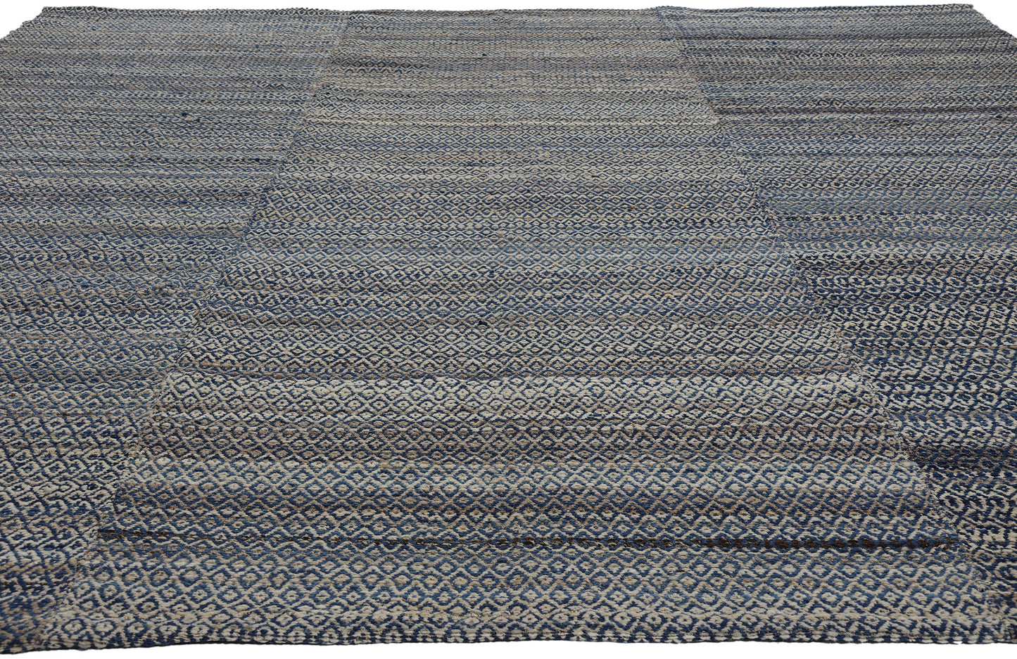 9 x 12 Modern Blue Earth-Tone Diamond Kilim Rug 81099