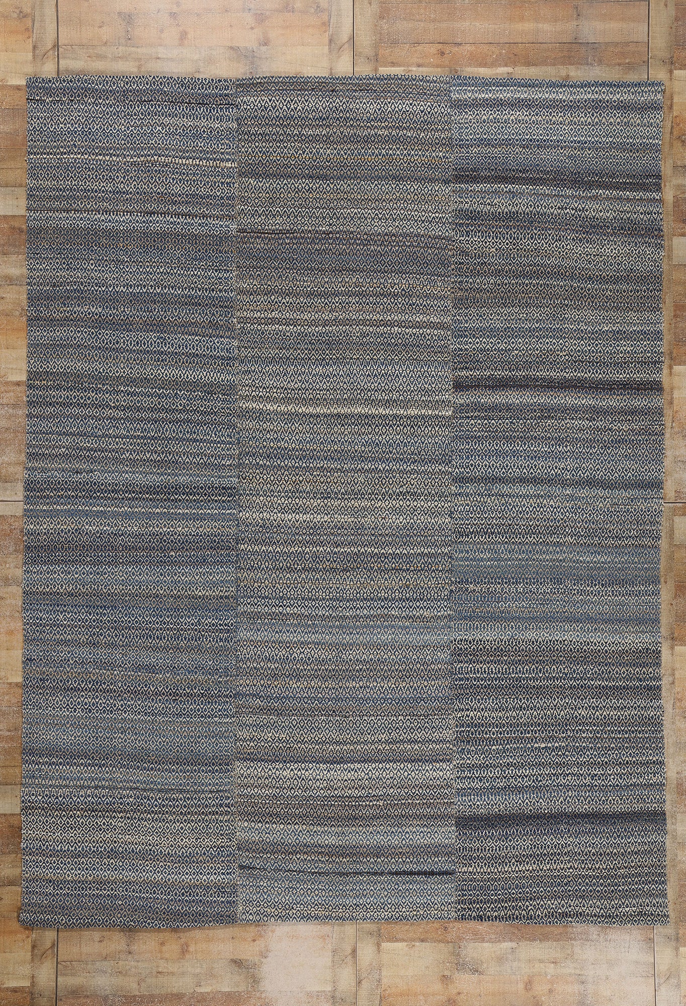 9 x 12 Modern Blue Earth-Tone Diamond Kilim Rug 81099