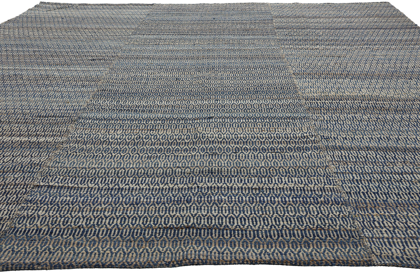 9 x 12 Modern Blue Earth-Tone Geometric Kilim Rug 81102
