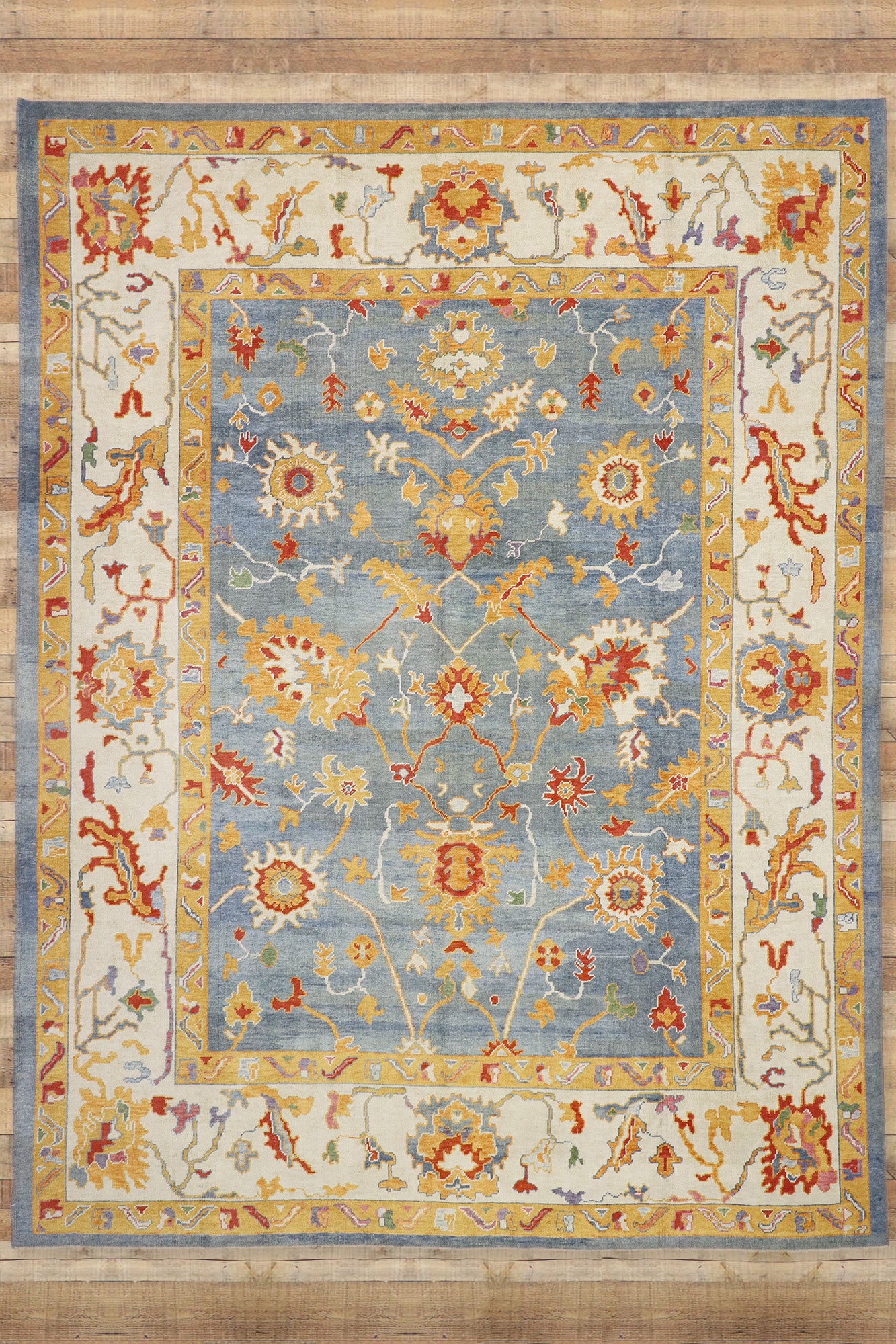 11 x 15 Colorful Turkish Blue Oushak Rug 52368