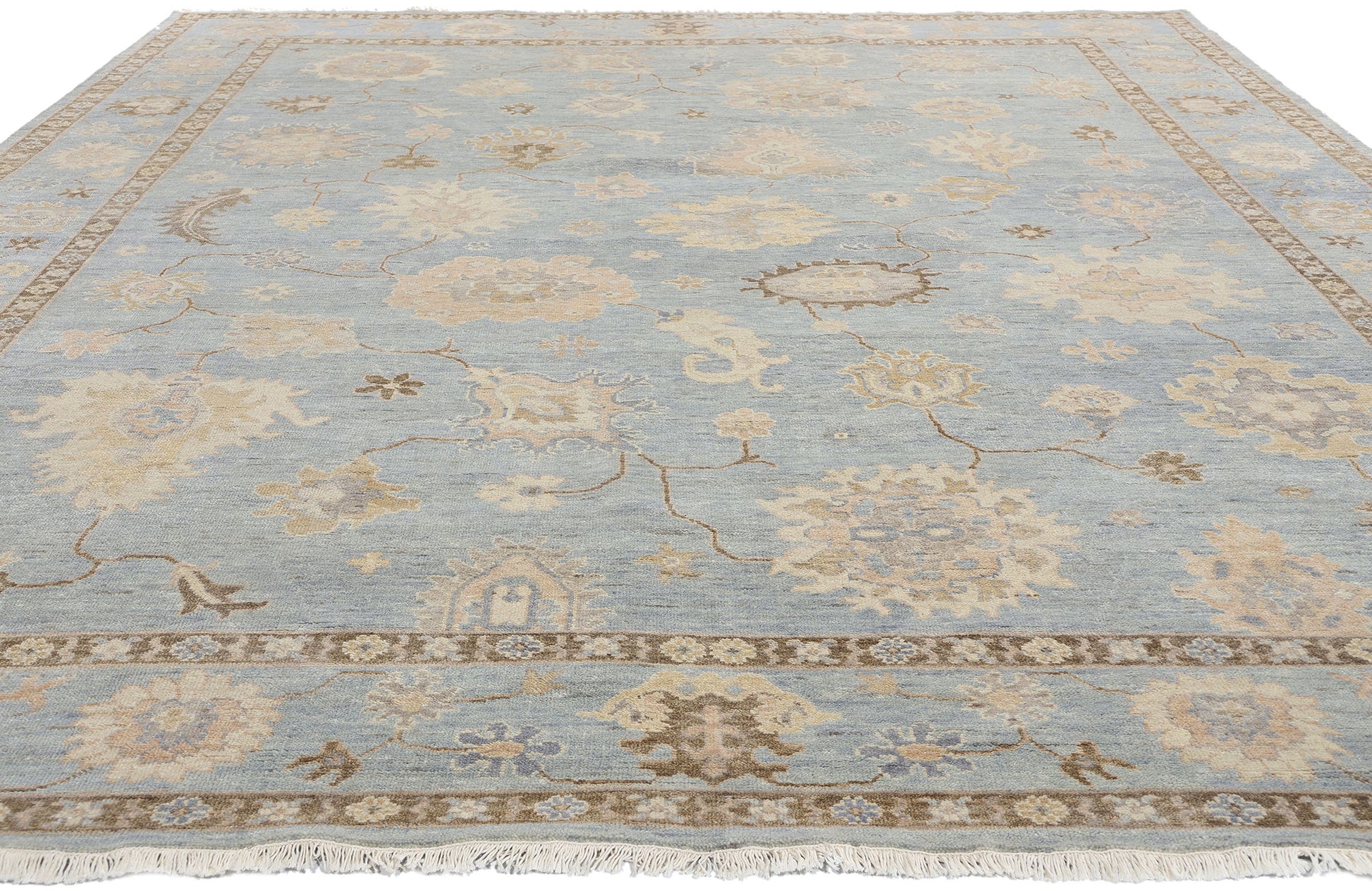 9 x 12 Modern Earth-Tone Blue Oushak Rug 31060