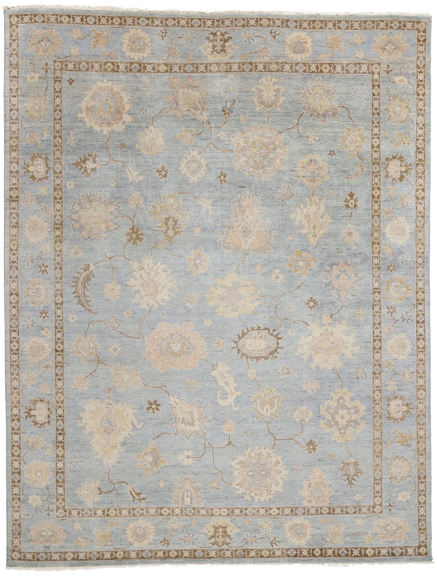 9 x 12 Modern Earth-Tone Blue Oushak Rug 31060
