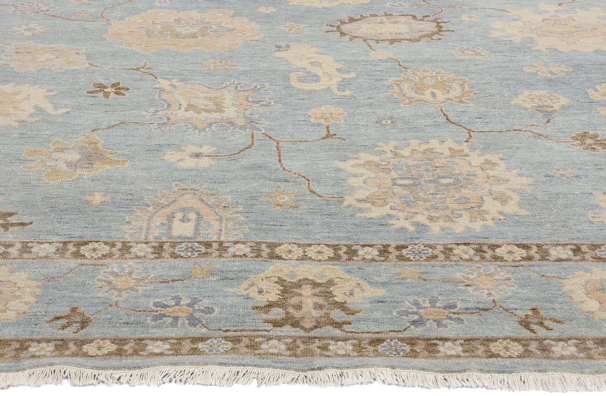 9 x 12 Modern Earth-Tone Blue Oushak Rug 31060