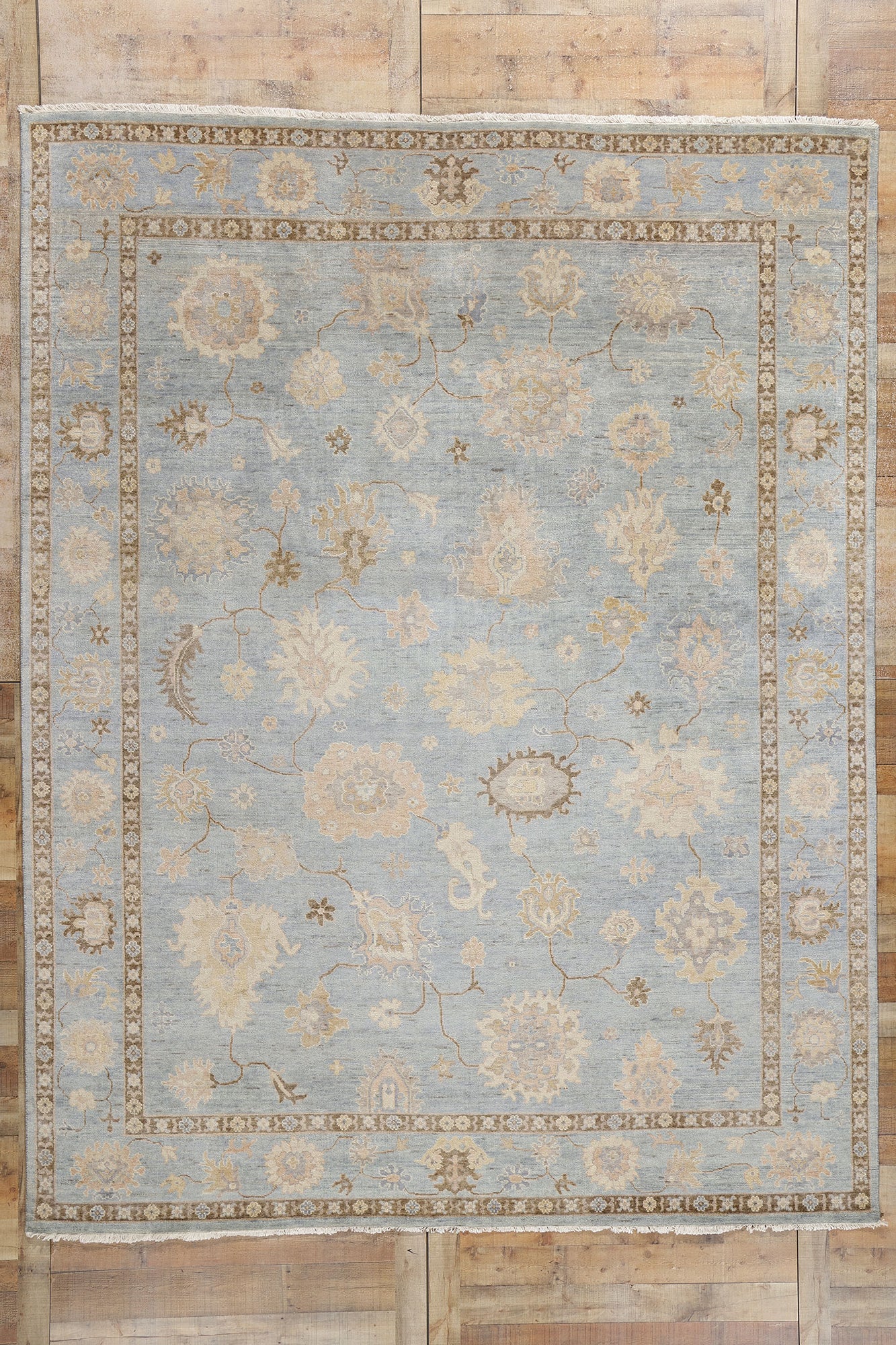 9 x 12 Modern Earth-Tone Blue Oushak Rug 31060