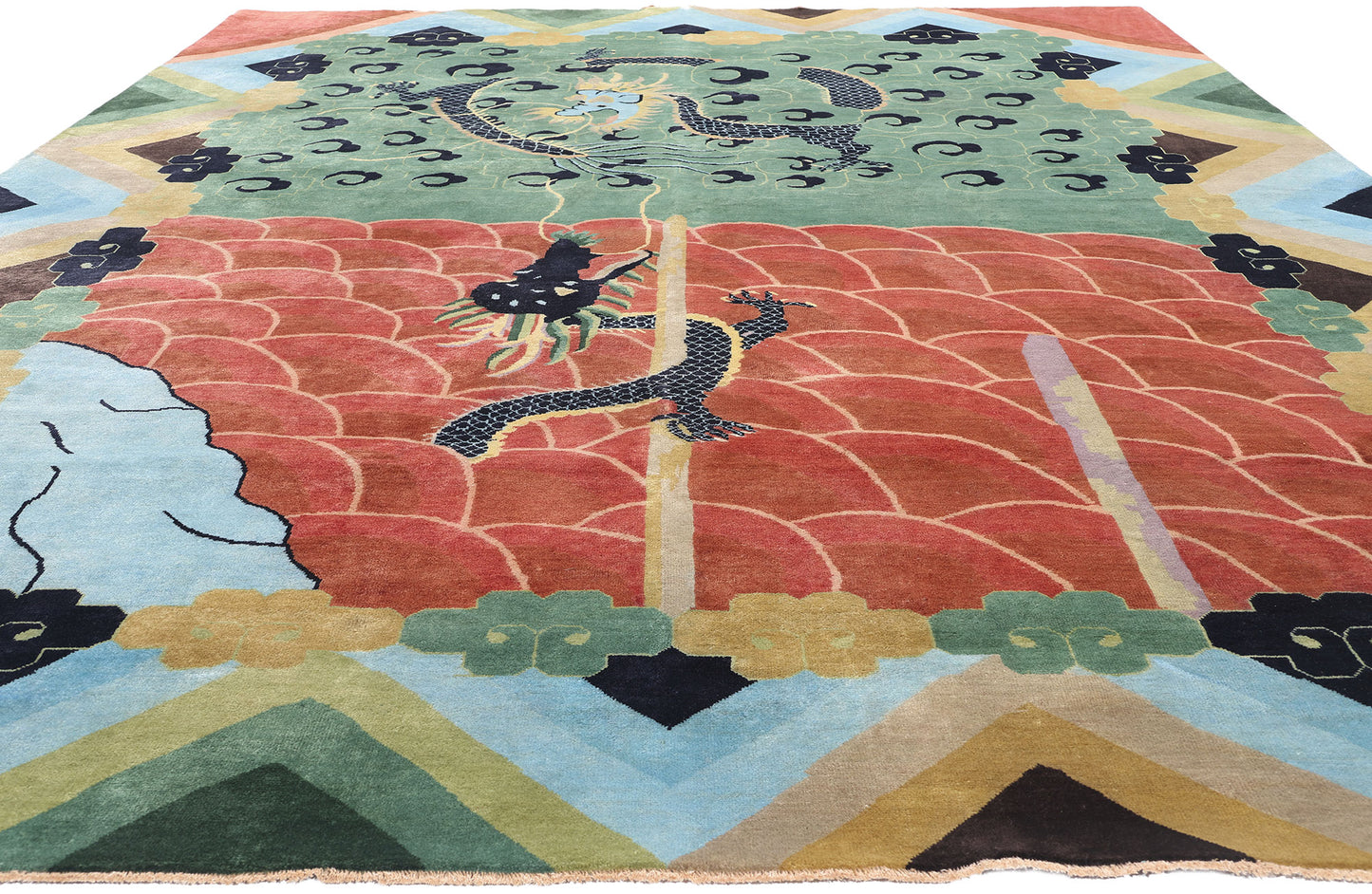 10 x 13 Modern Chinese Art Deco Dragon Rug 31331