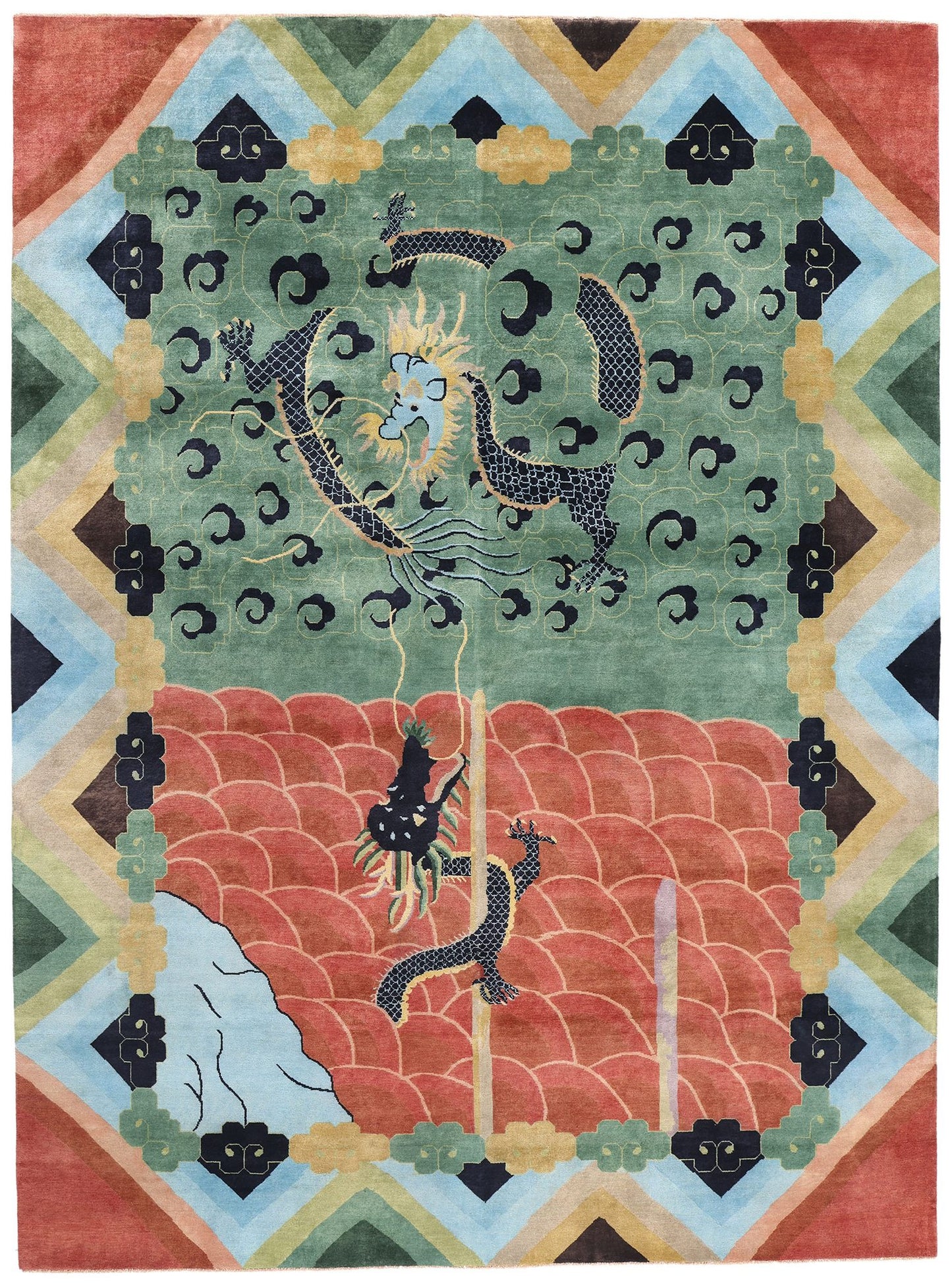 10 x 13 Modern Chinese Art Deco Dragon Rug 31331