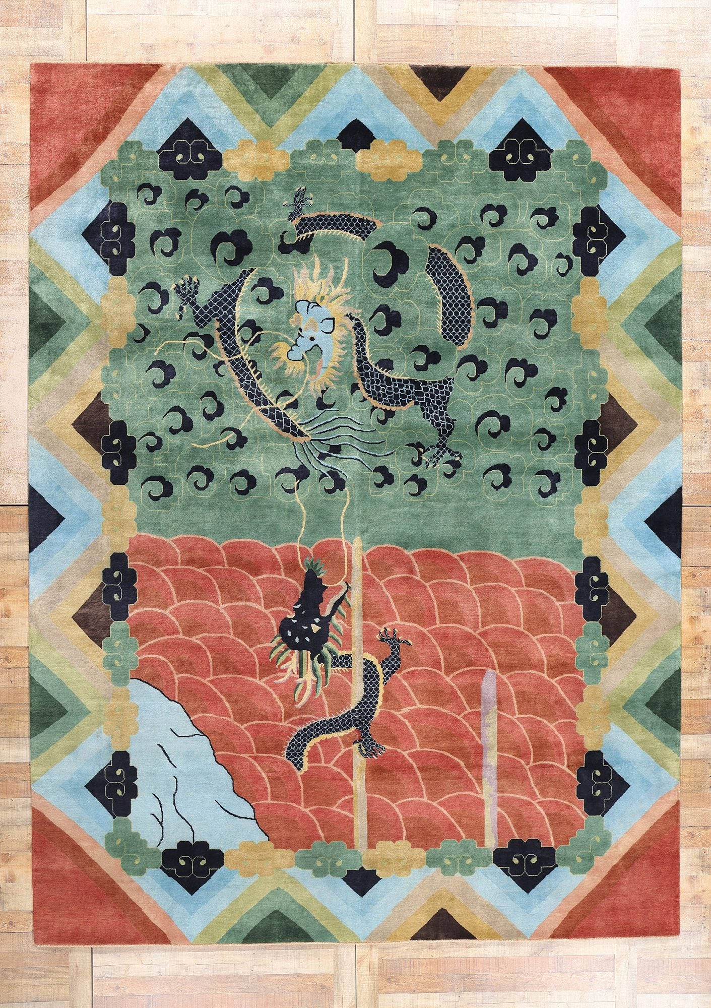 10 x 13 Modern Chinese Art Deco Dragon Rug 31331