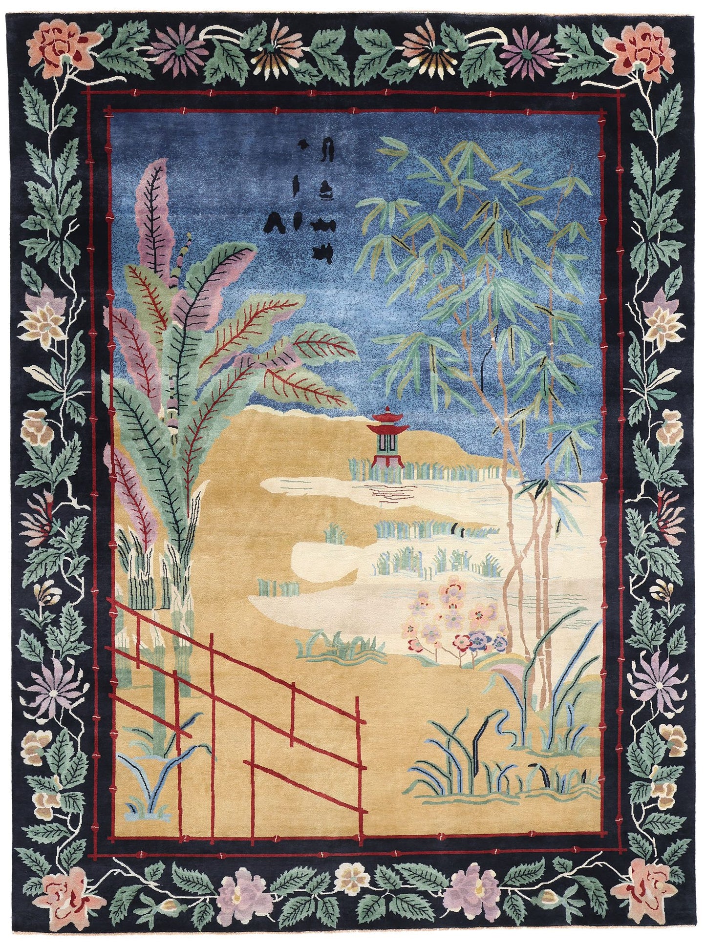 9 x 12 Modern Chinese Art Deco Pictorial Rug 31332
