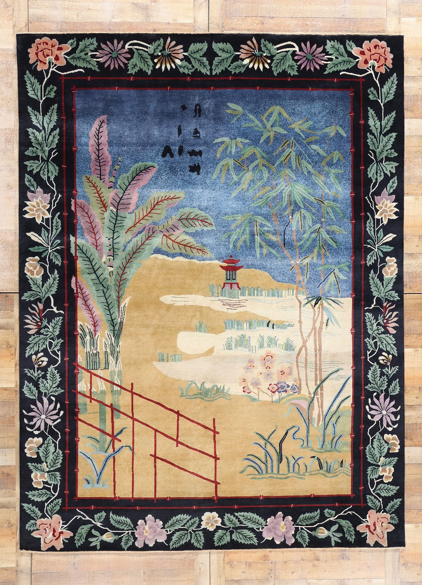 9 x 12 Modern Chinese Art Deco Pictorial Rug 31332