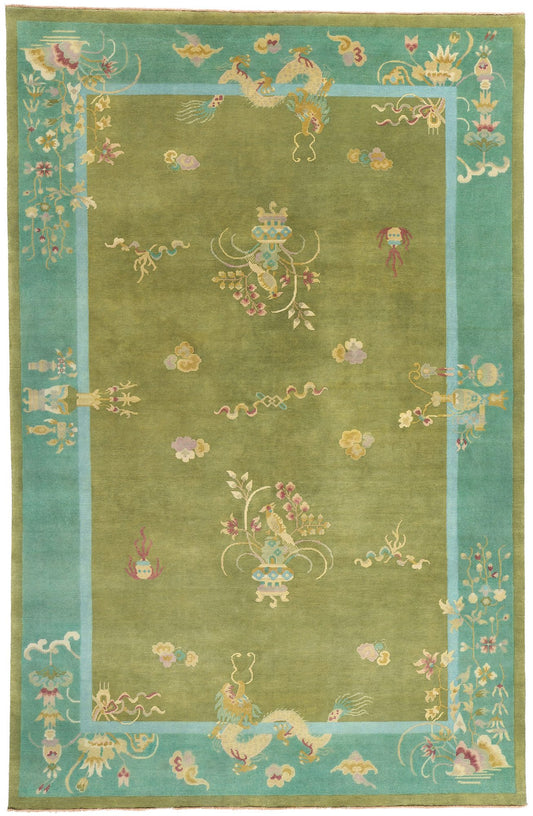 8 x 12 Modern Green Chinese Art Deco Rug 31330