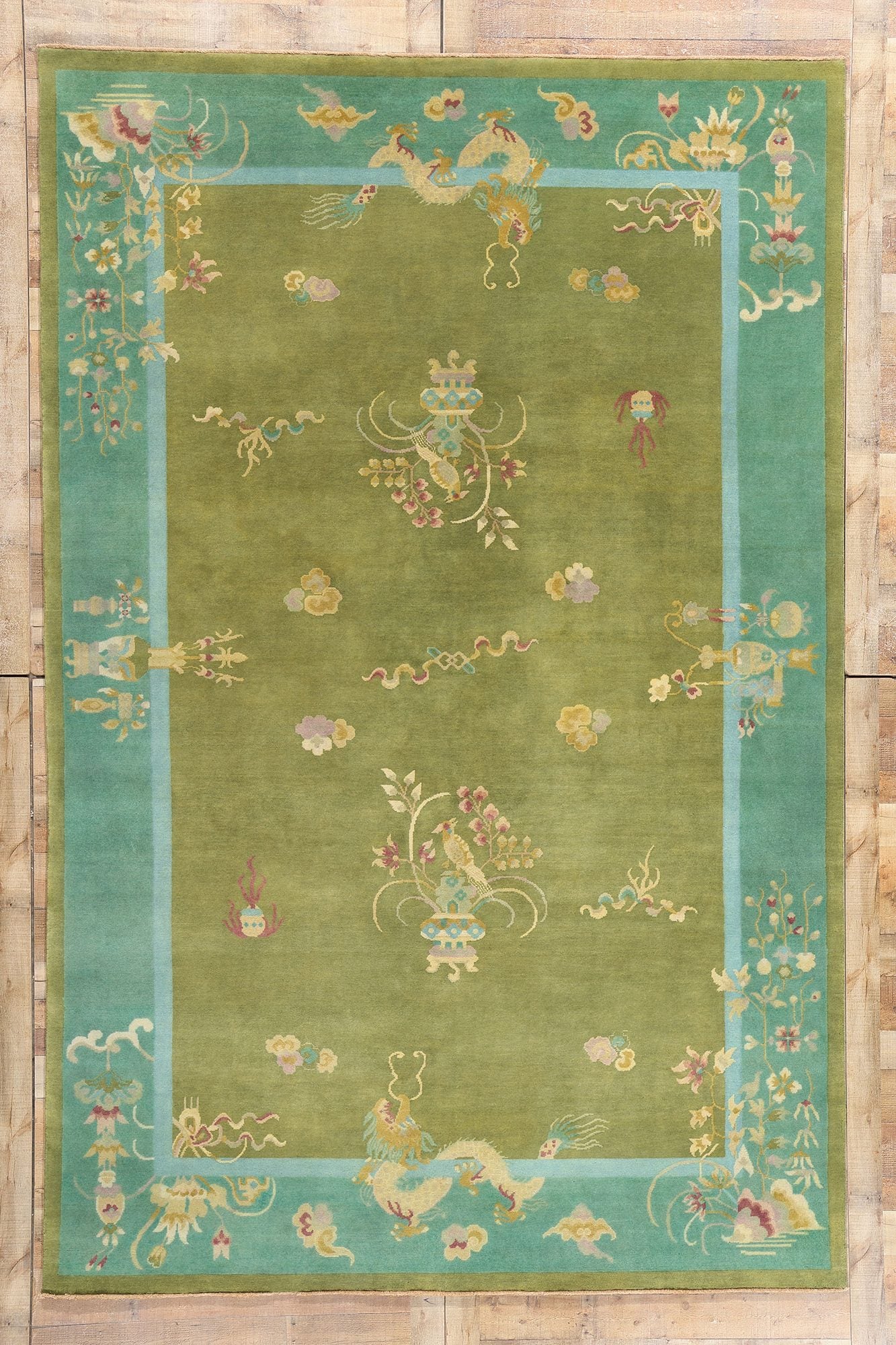 8 x 12 Modern Green Chinese Art Deco Rug 31330
