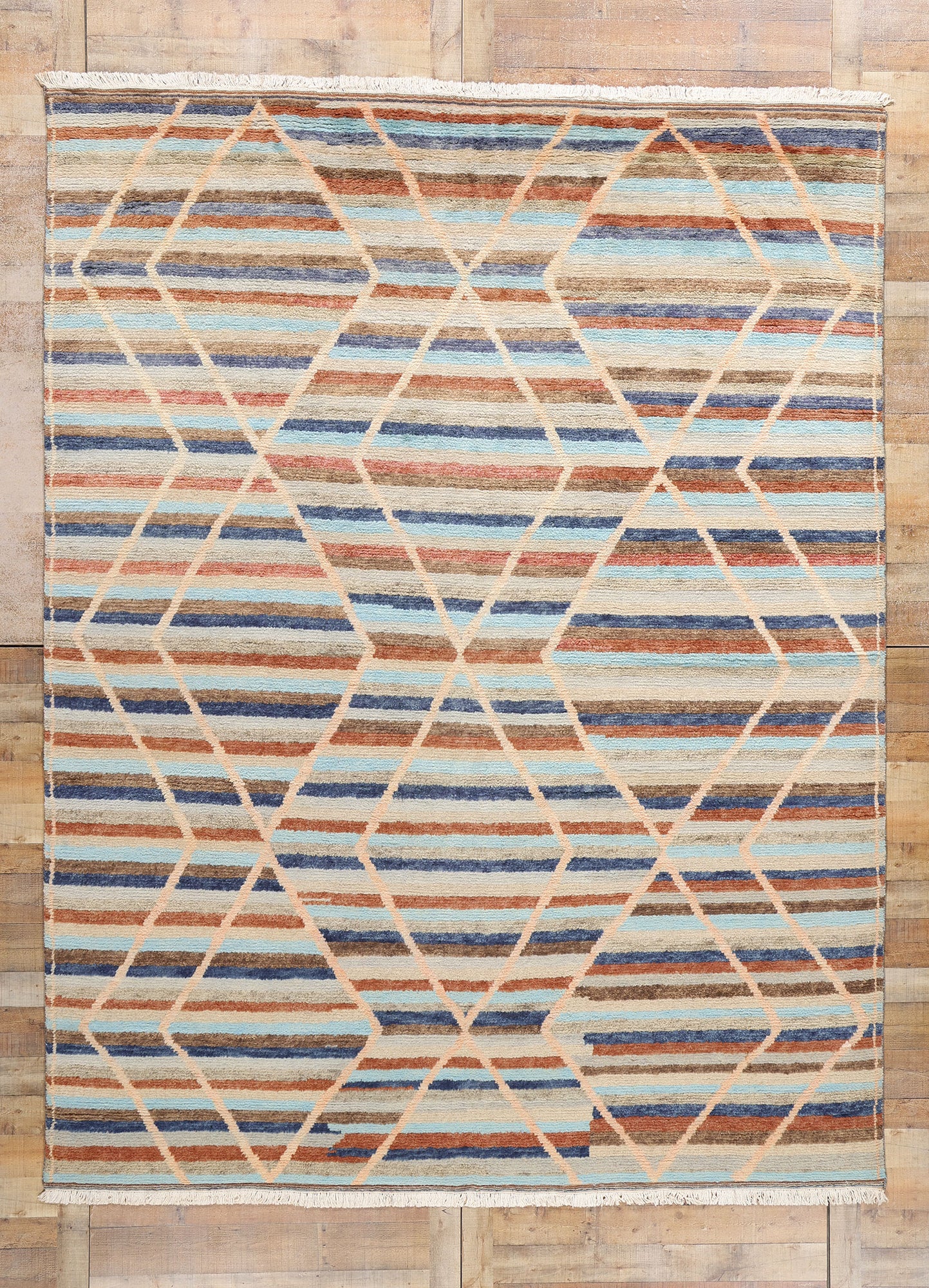 9 x 12 Modern Striped Tribal Moroccan Rug 31294