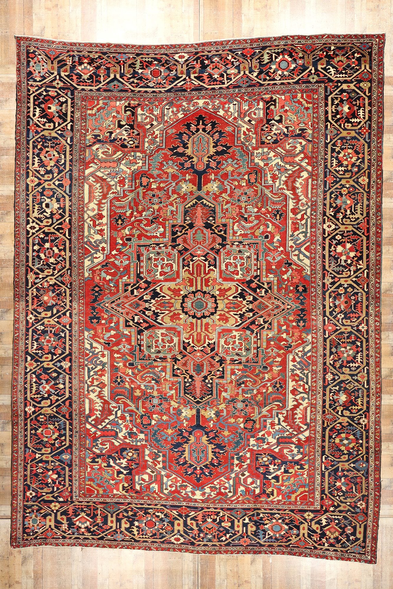 13 x 18 Antique Persian Heriz Rug 78765