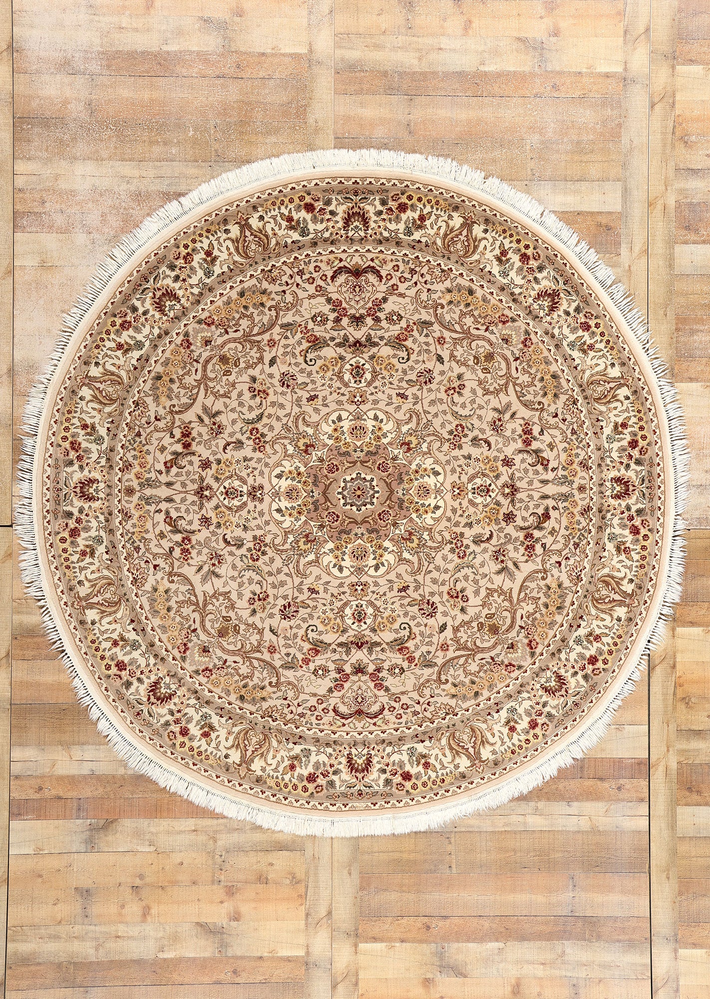 8 x 8 Vintage Chinese Tabriz Round Area Rug 74981