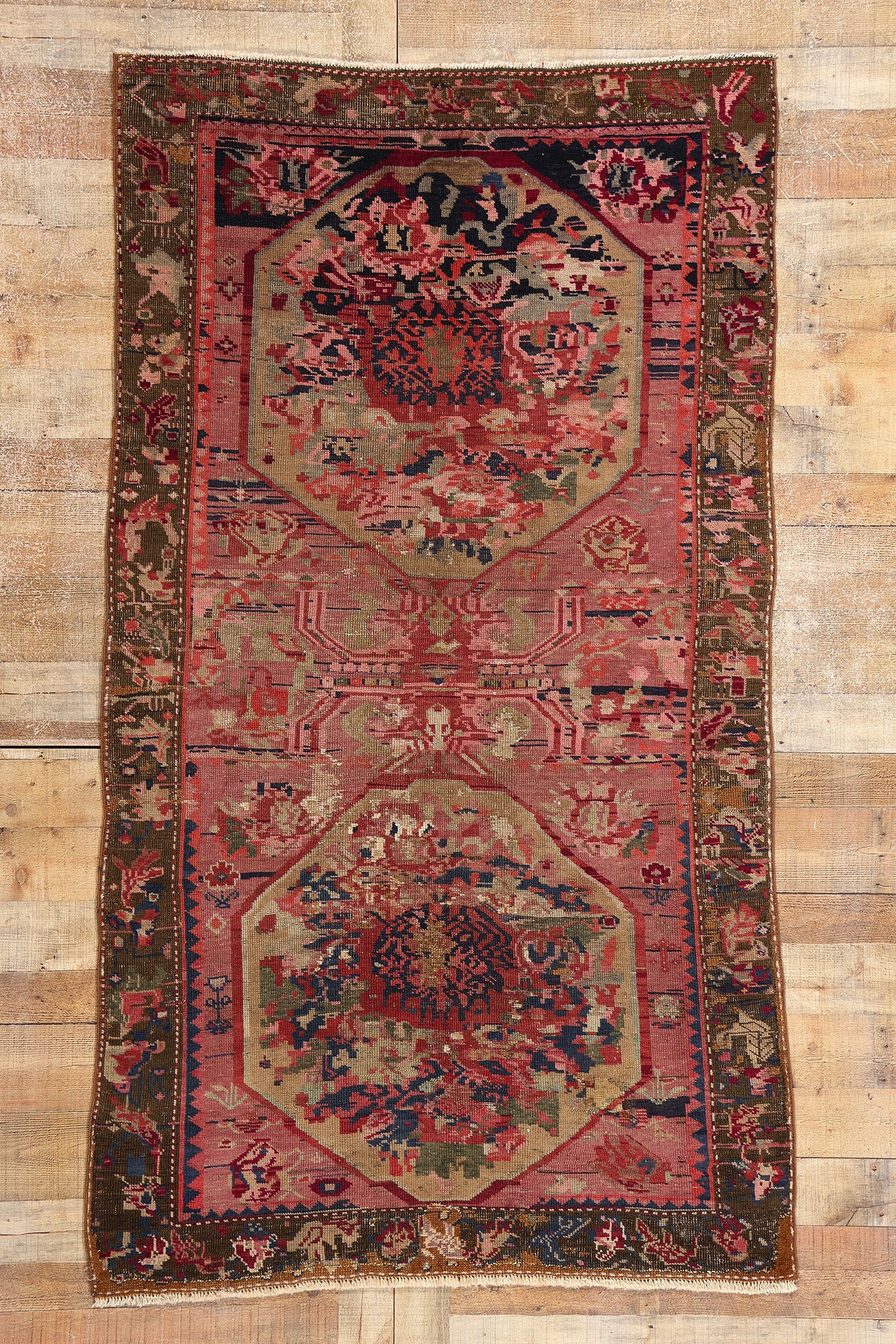 4 x 8 Antique Caucasian Karabagh Rose Rug 61160