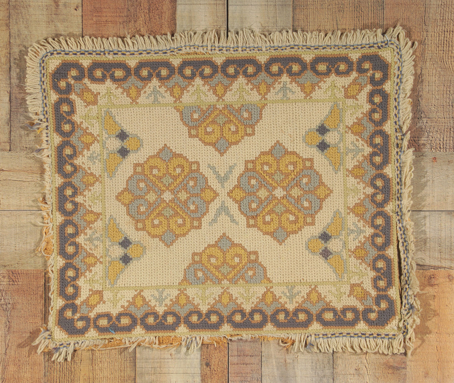 2 x 2 Antique Portuguese Needlepoint Arraiolos Rug 73318