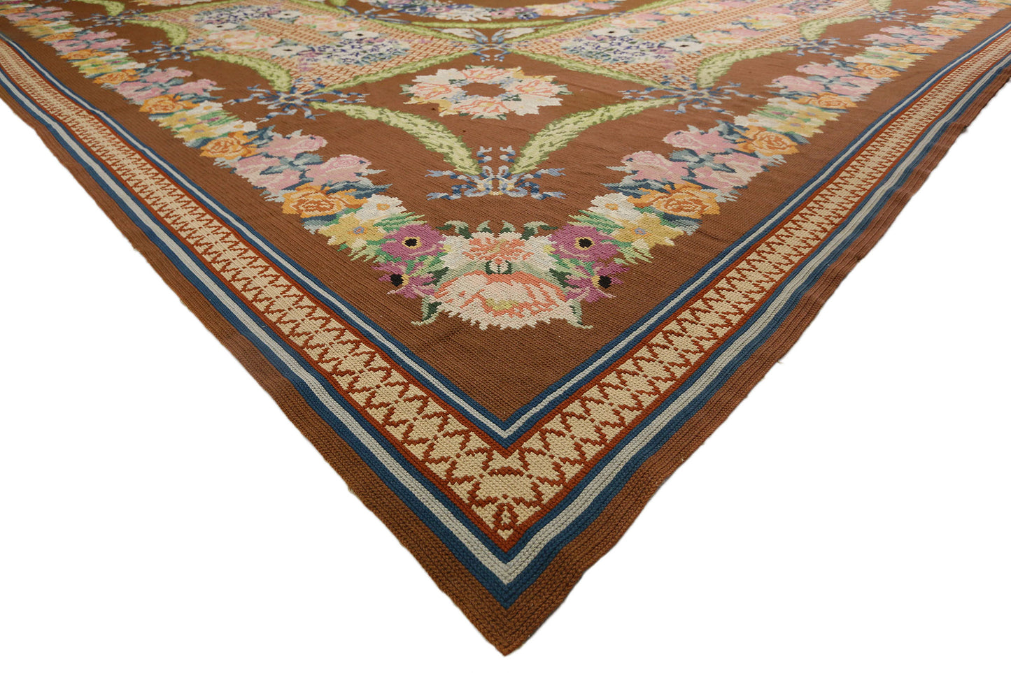 16 x 21 Antique Portuguese Needlepoint Arraiolos Rug 77321