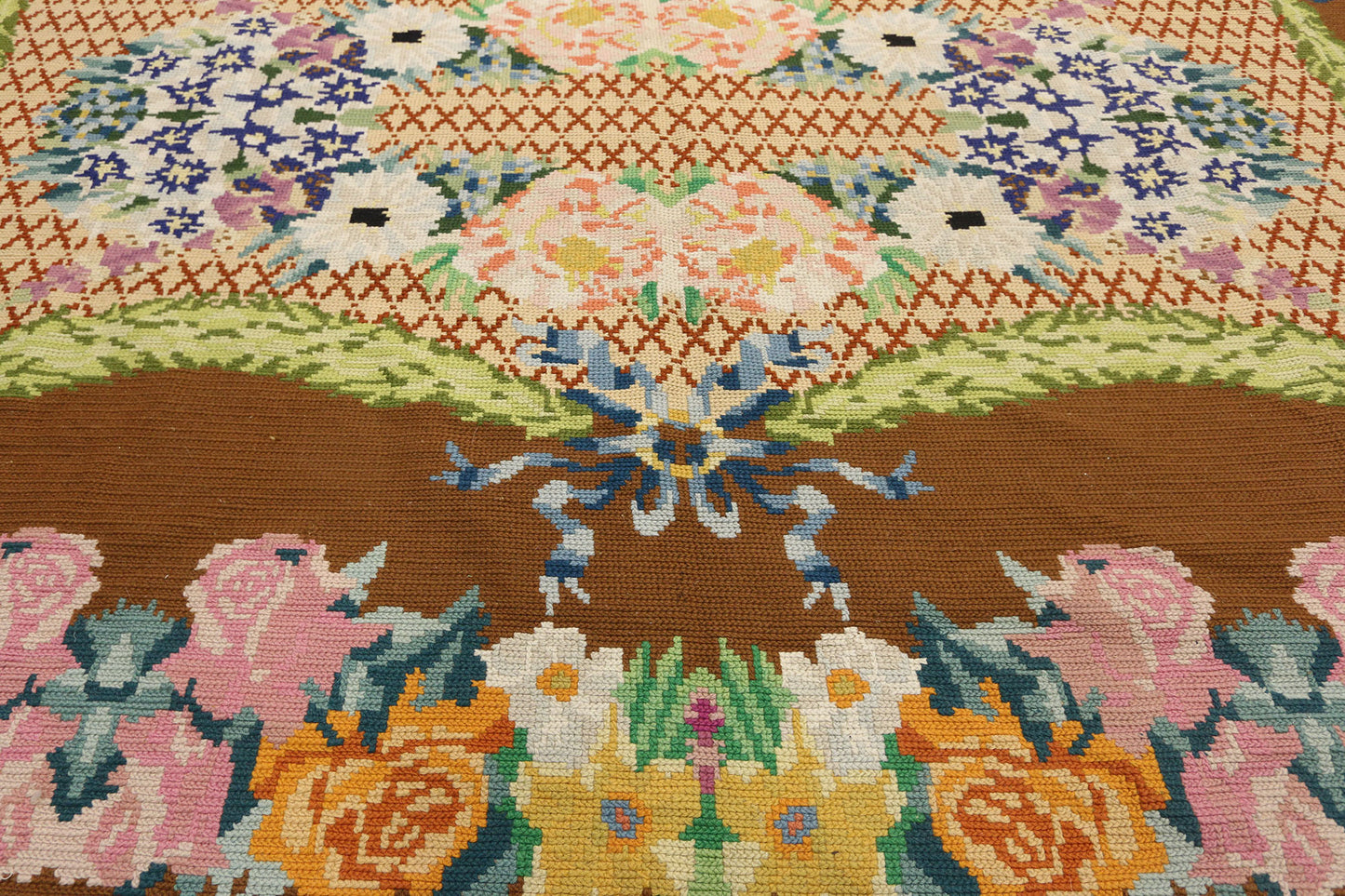 16 x 21 Antique Portuguese Needlepoint Arraiolos Rug 77321