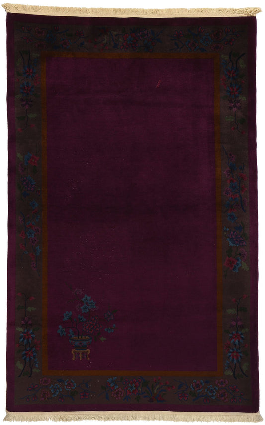 5 x 8 Antique Purple Chinese Art Deco Rug 78725