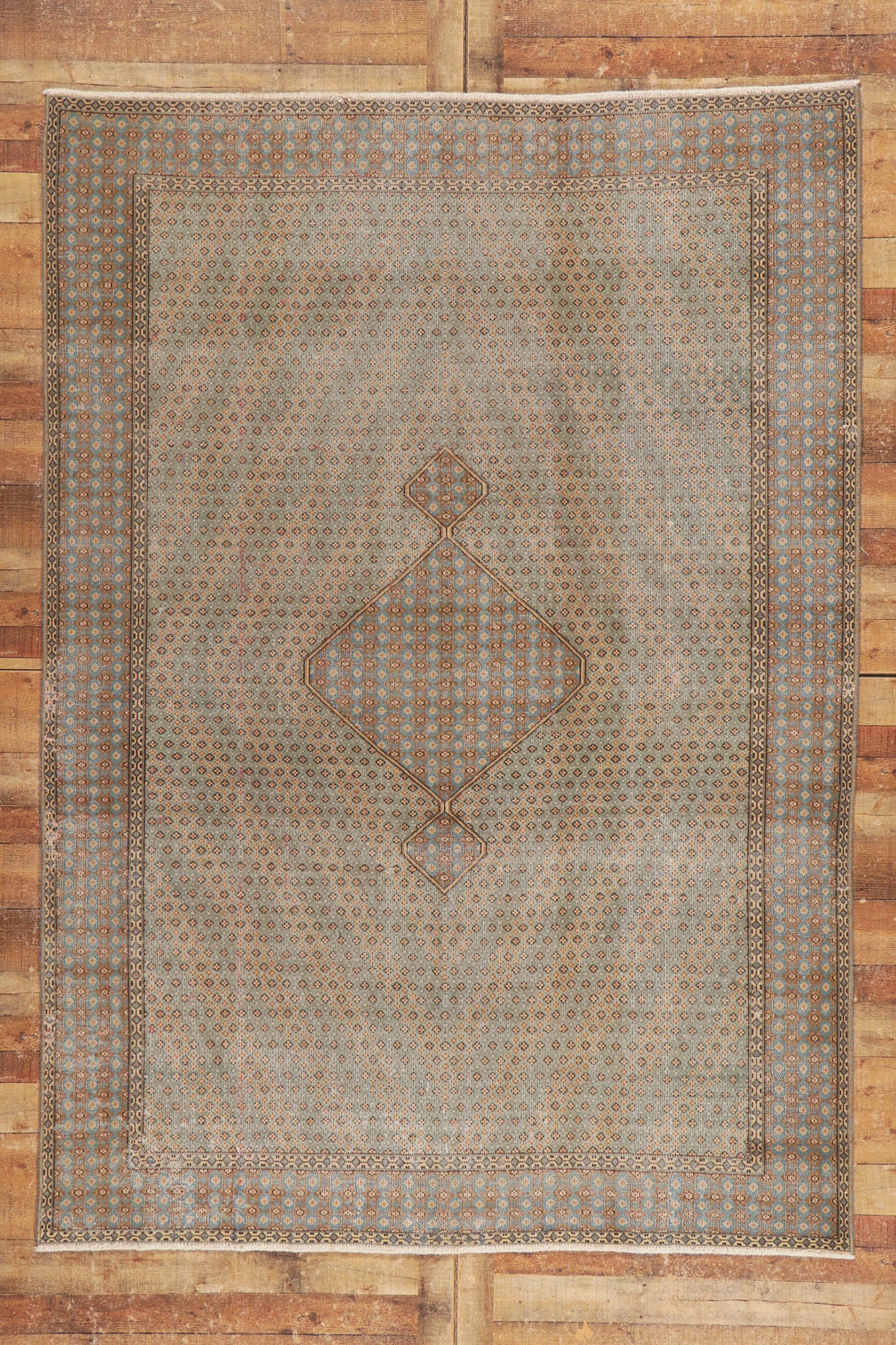 7 x 10 Vintage-Worn Persian Kerman Rug 53759