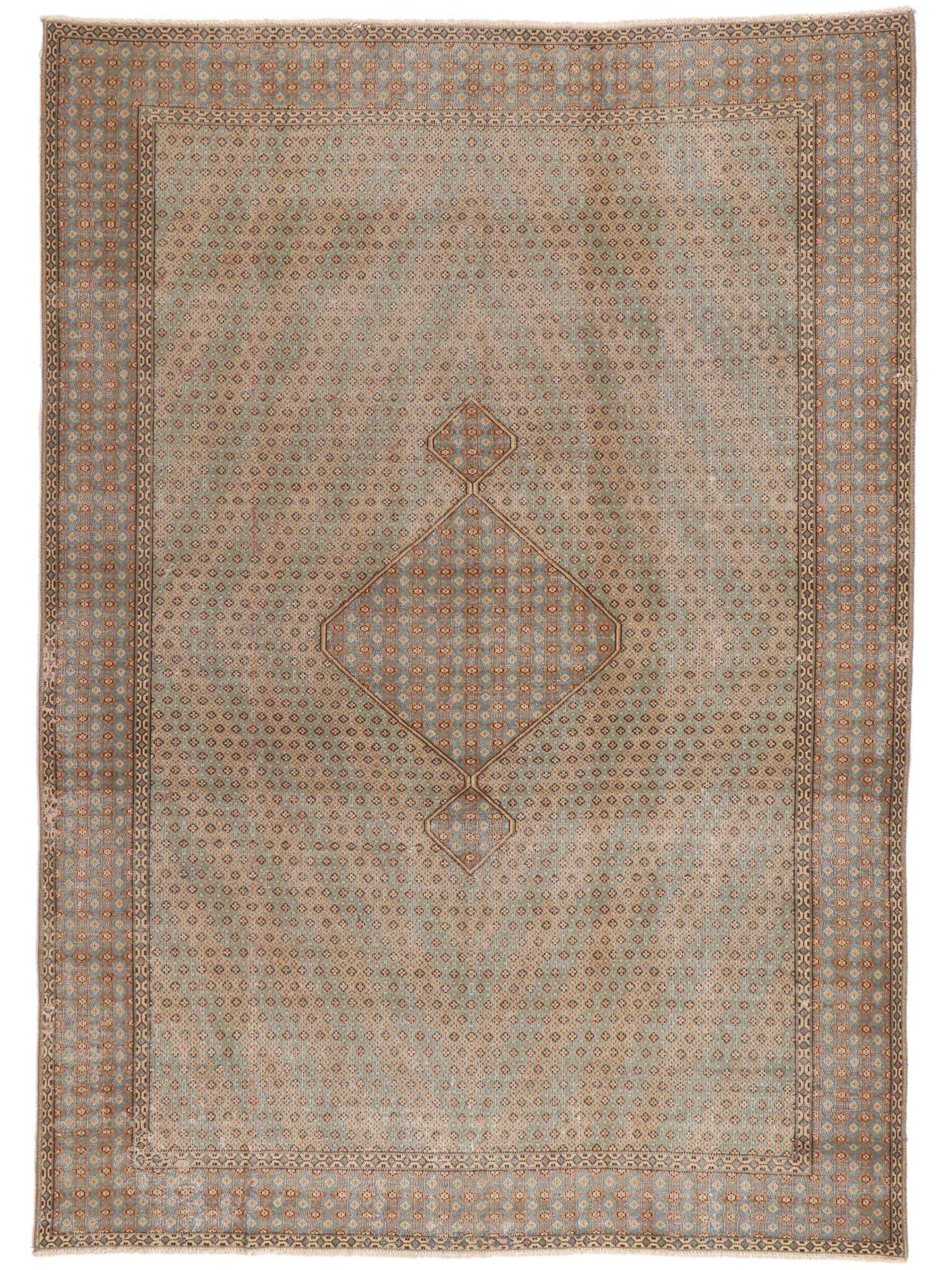 7 x 10 Vintage-Worn Persian Kerman Rug 53759