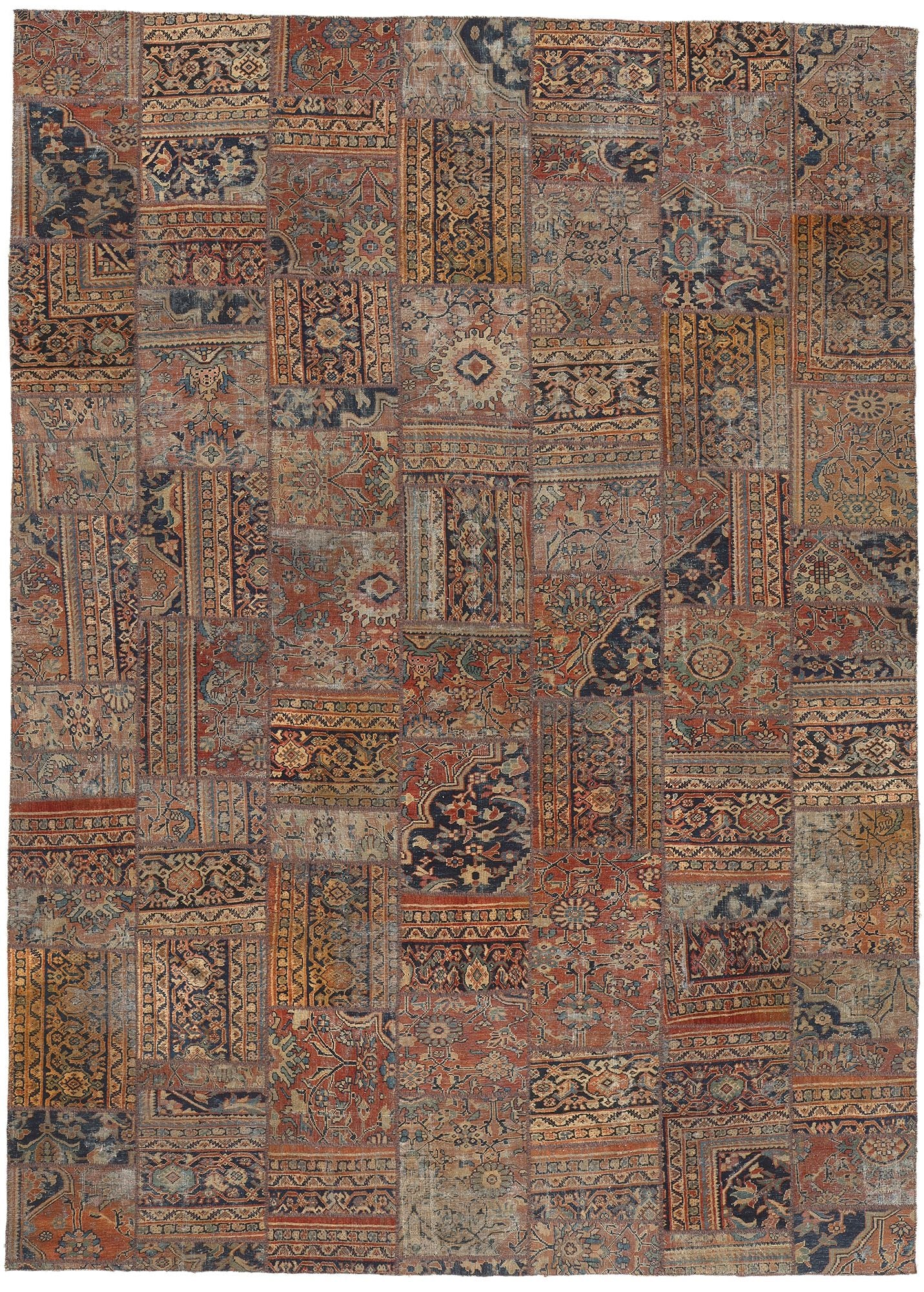 10 x 13 Vintage-Worn Persian Mahal Patchwork Rug 78601