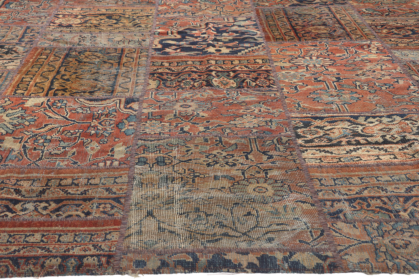10 x 13 Vintage-Worn Persian Mahal Patchwork Rug 78601