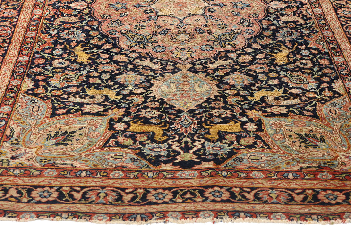 4 x 7 Antique Black Persian Tabriz Hunting Rug 78772