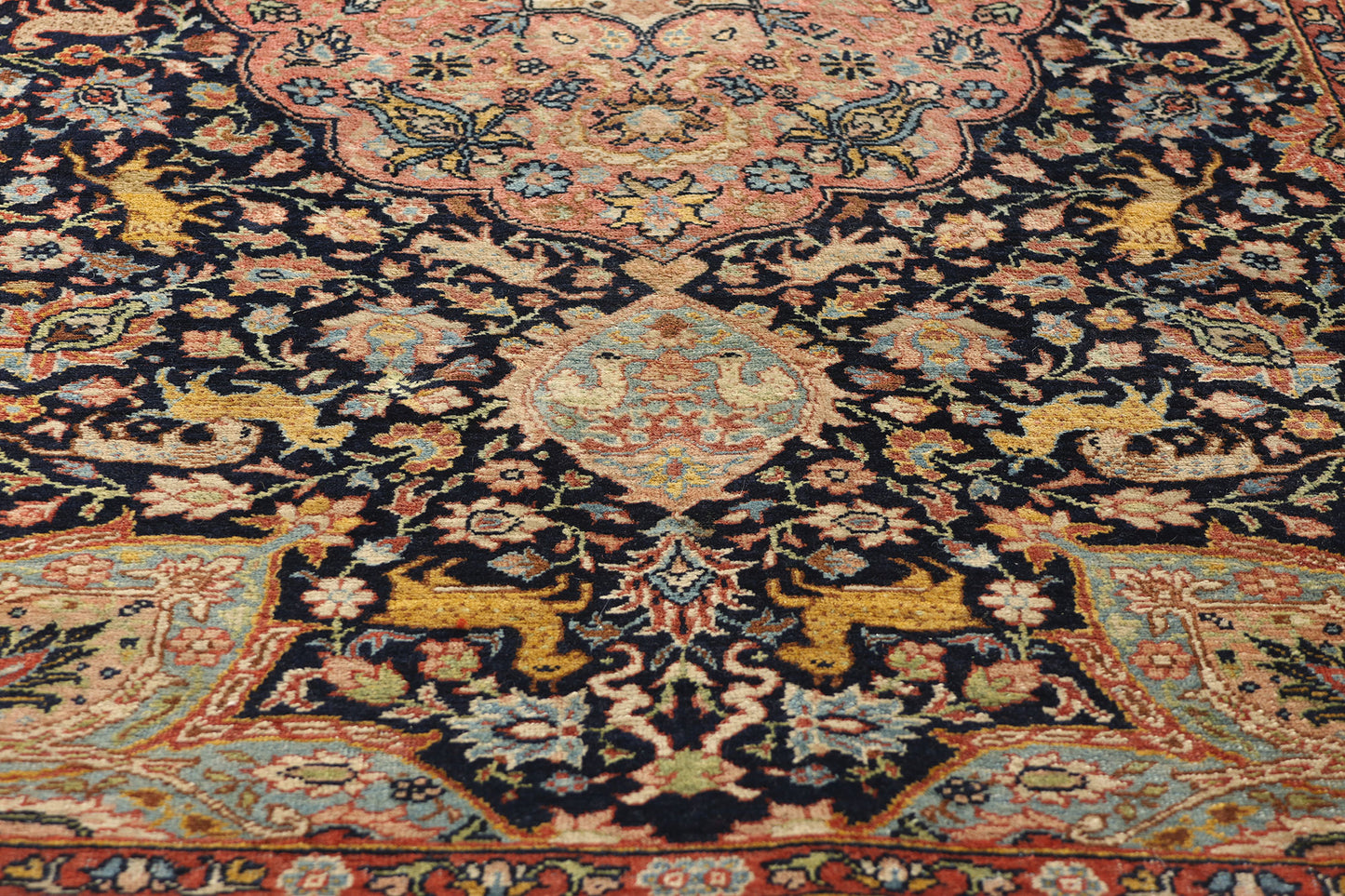 4 x 7 Antique Black Persian Tabriz Hunting Rug 78772