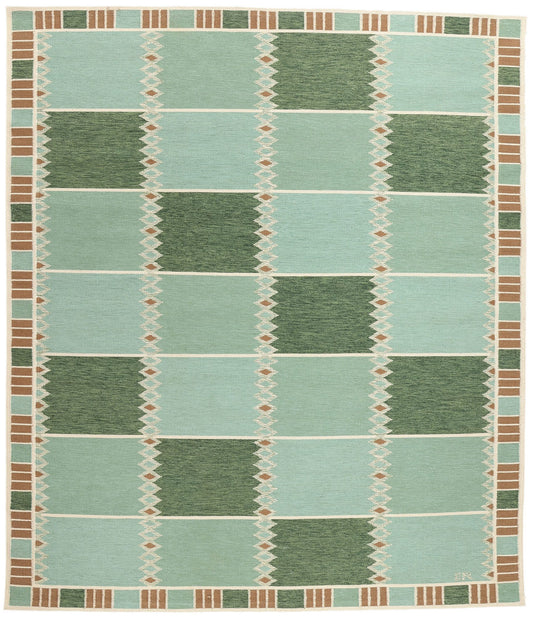 10 x 12 Scandinavian Modern Green Swedish Inspired Kilim Rug 31115