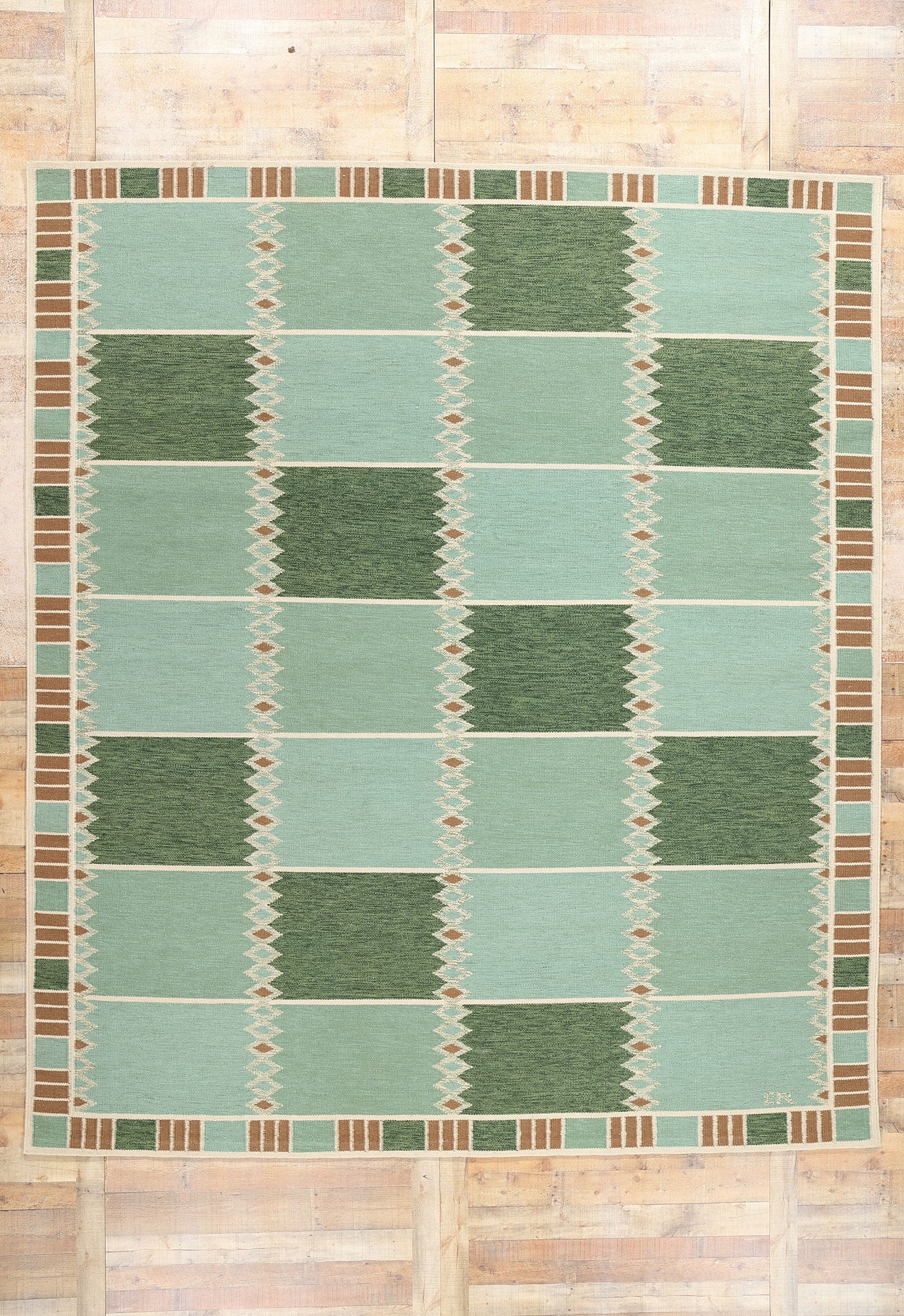 10 x 12 Scandinavian Modern Green Swedish Inspired Kilim Rug 31115