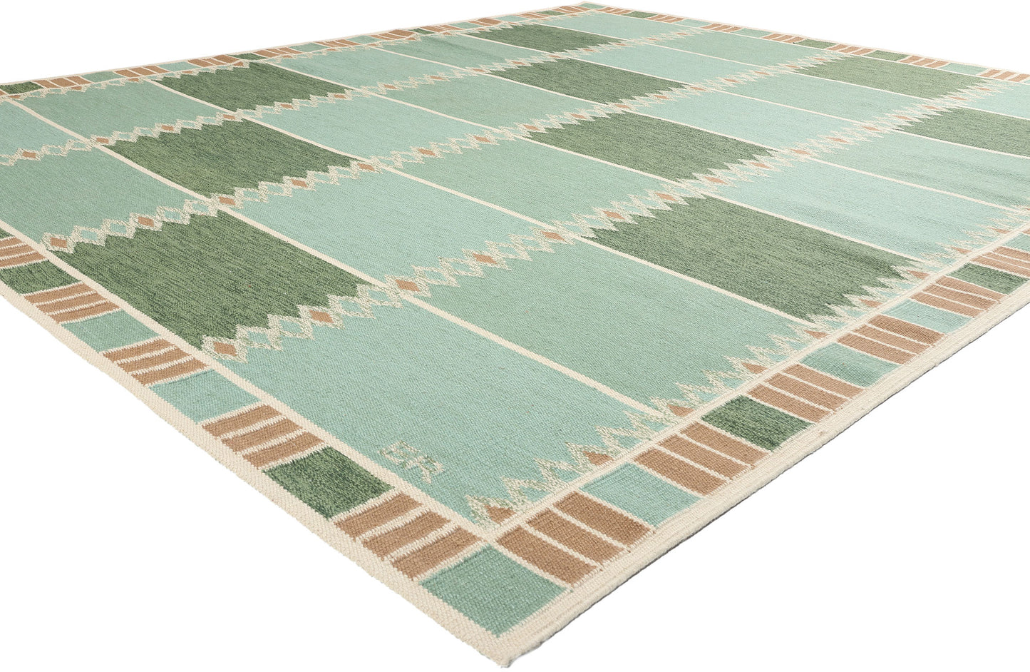 10 x 12 Scandinavian Modern Green Swedish Inspired Kilim Rug 31116