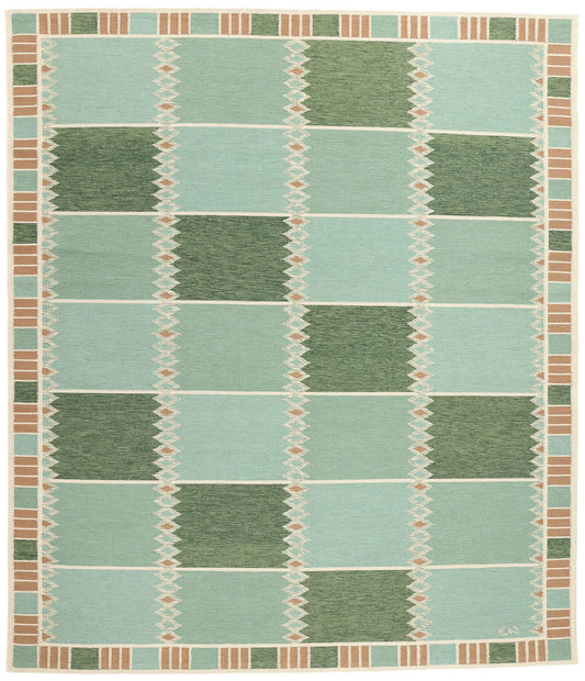 10 x 12 Scandinavian Modern Green Swedish Inspired Kilim Rug 31116