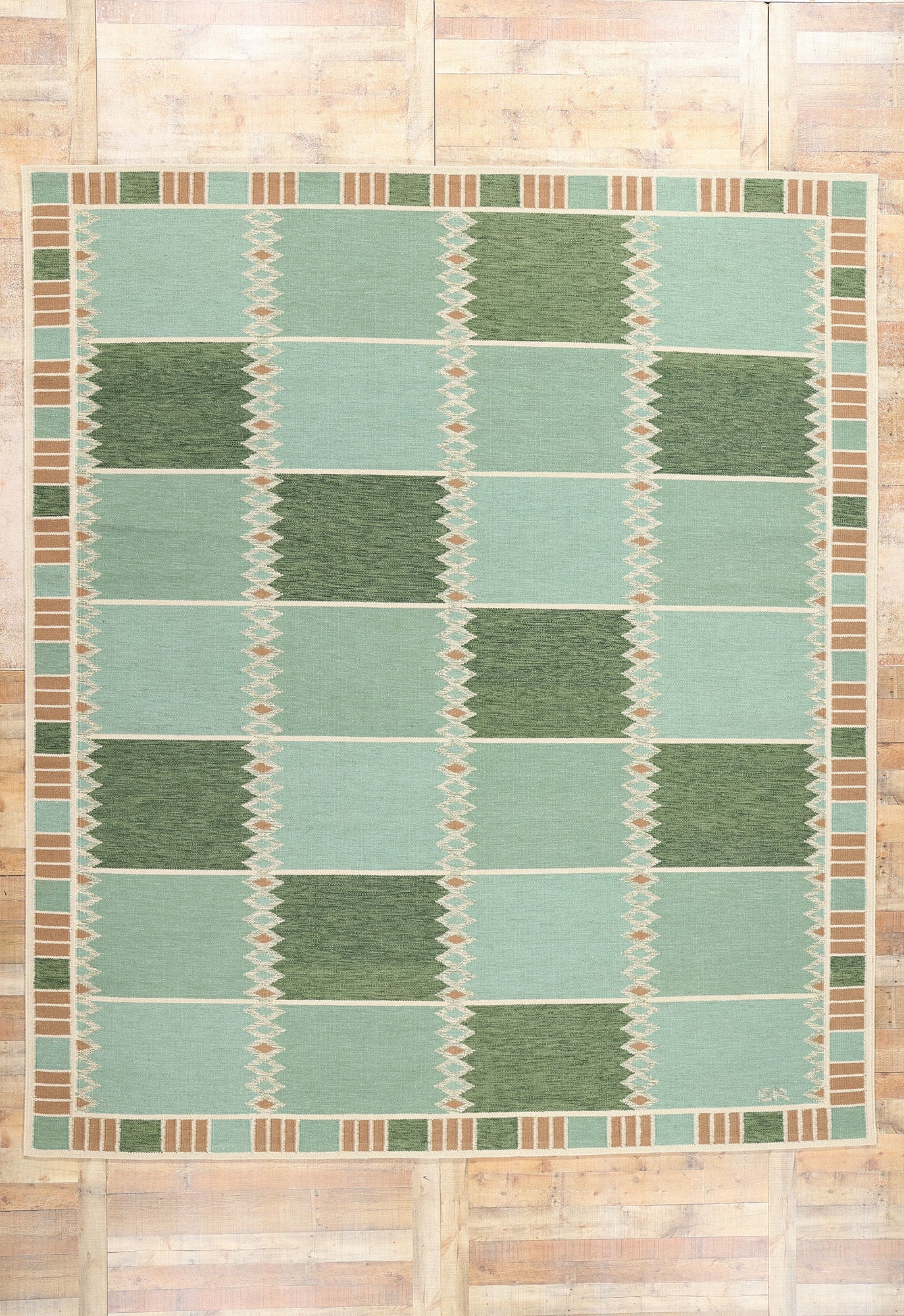 10 x 12 Scandinavian Modern Green Swedish Inspired Kilim Rug 31116