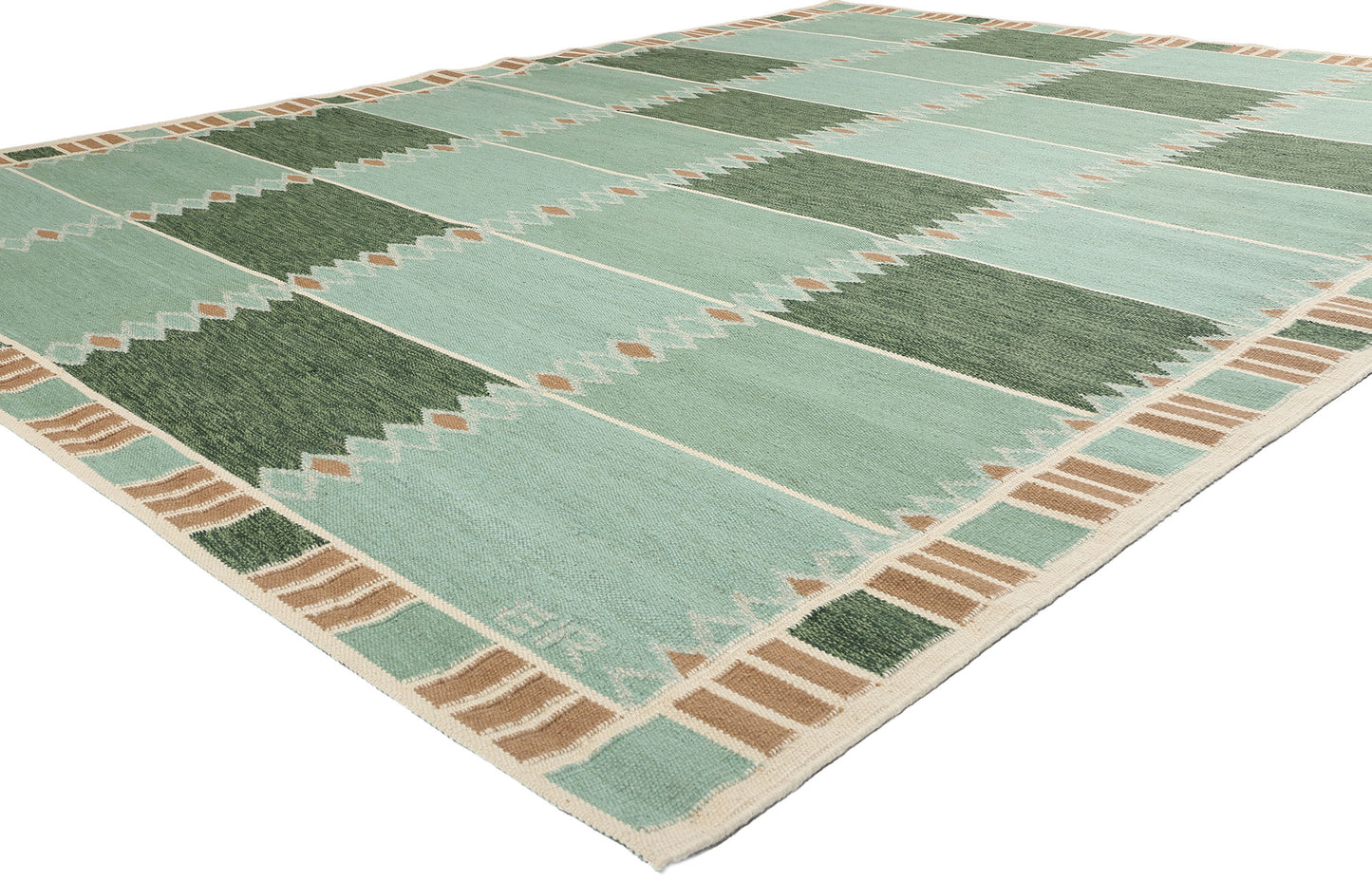 10 x 14 Scandinavian Modern Green Swedish Inspired Kilim Rug 31111
