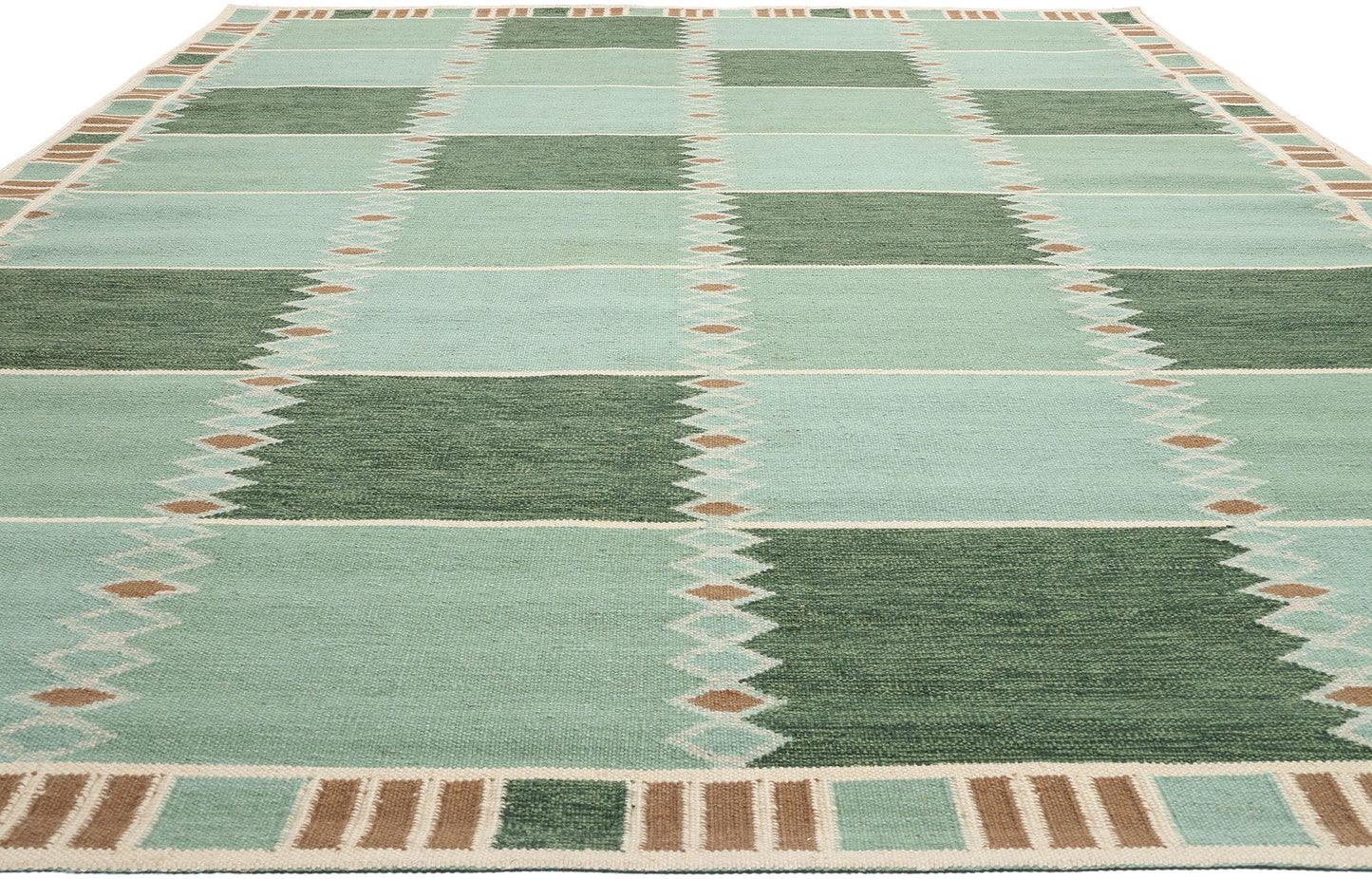 10 x 14 Scandinavian Modern Green Swedish Inspired Kilim Rug 31113