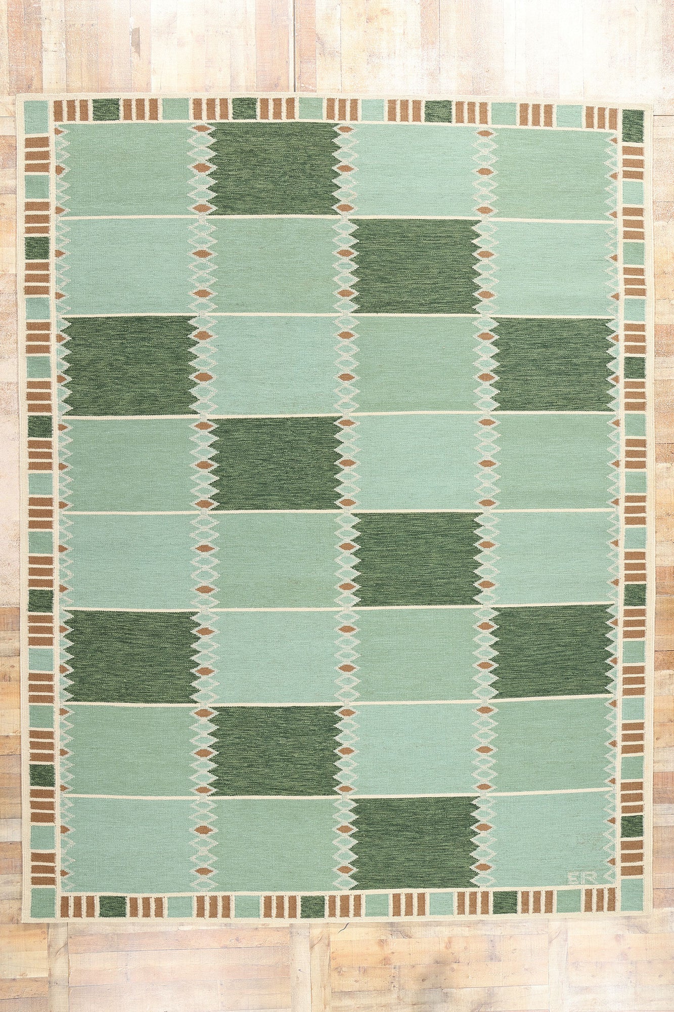 10 x 14 Scandinavian Modern Green Swedish Inspired Kilim Rug 31113