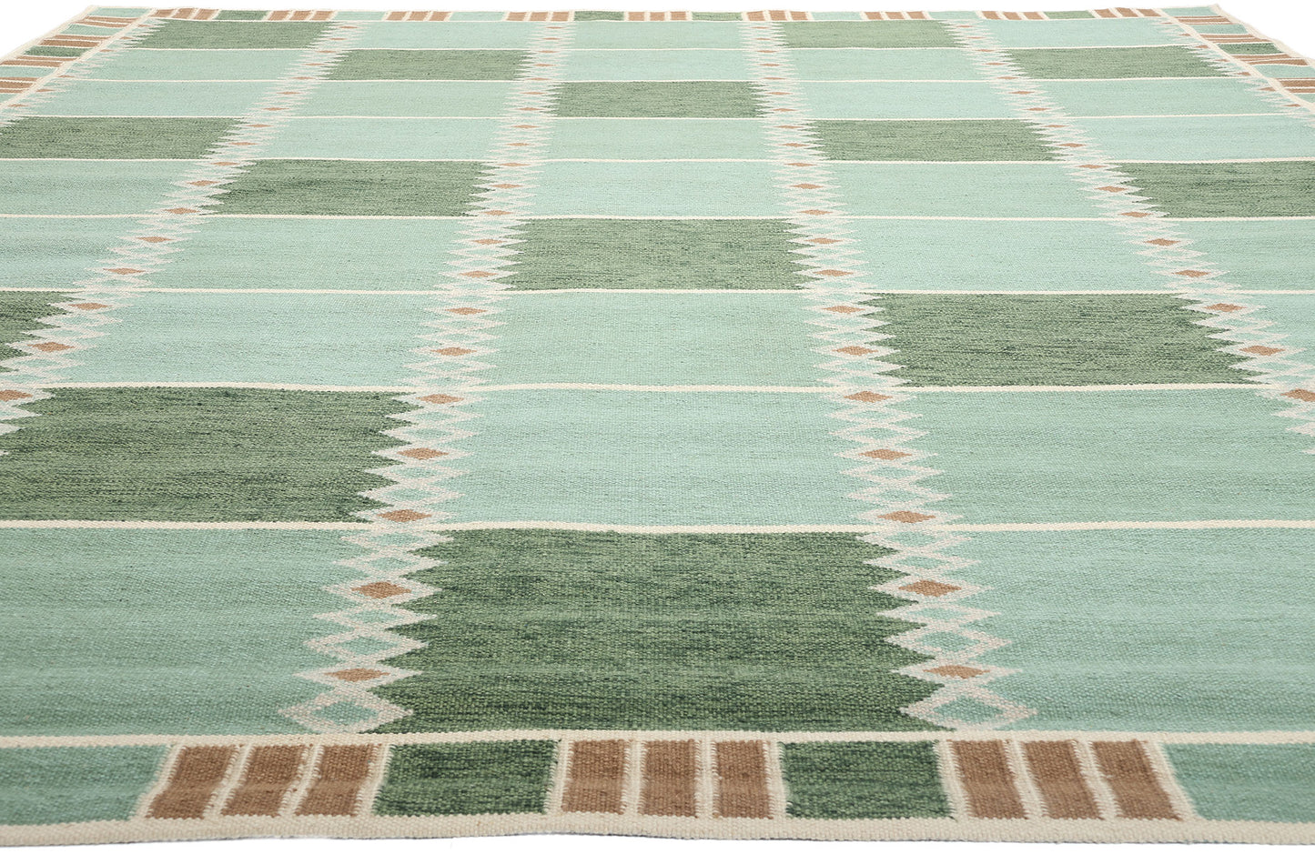 12 x 15 Scandinavian Modern Green Swedish Inspired Kilim Rug 31317