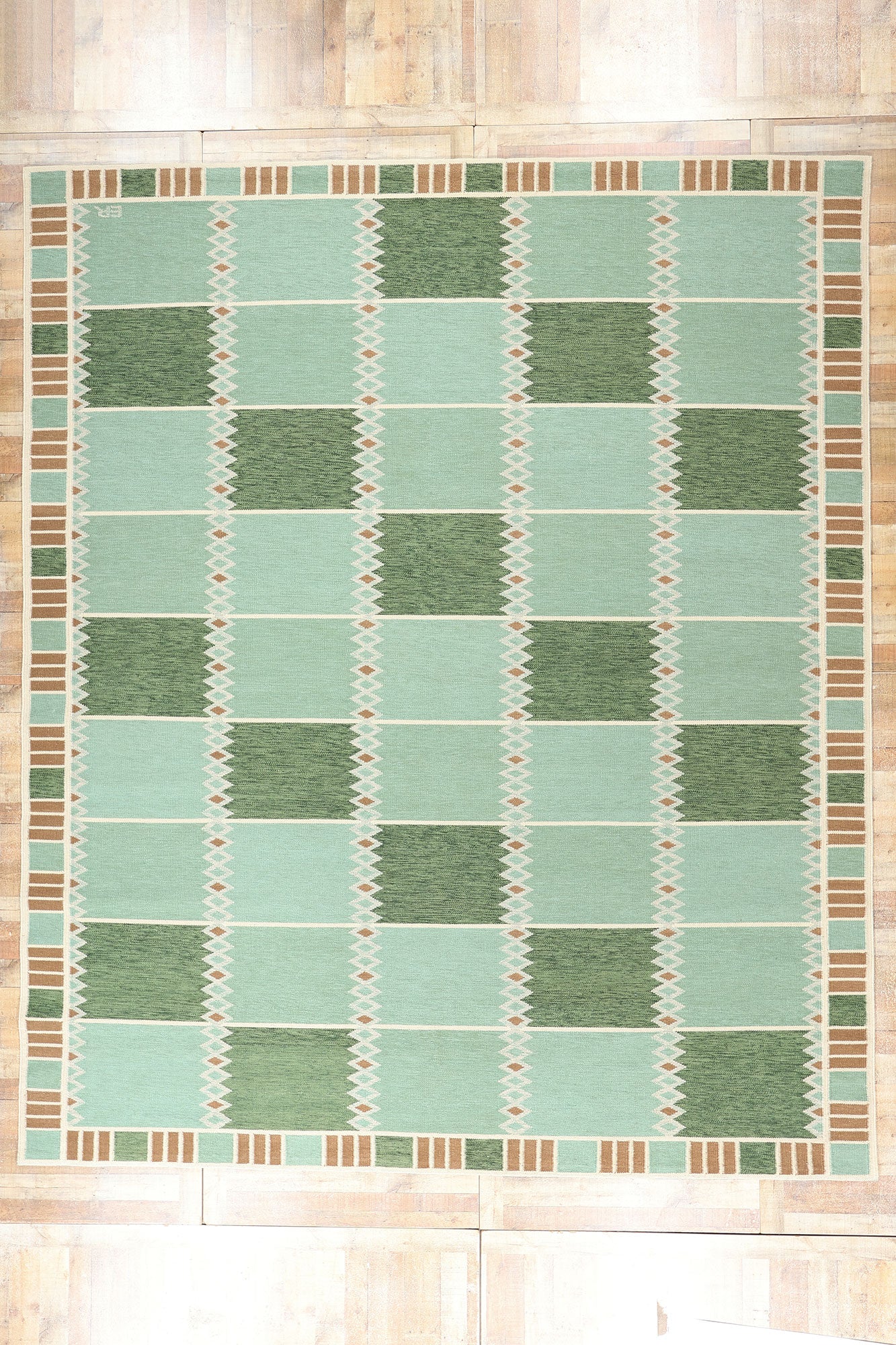 12 x 15 Scandinavian Modern Green Swedish Inspired Kilim Rug 31317