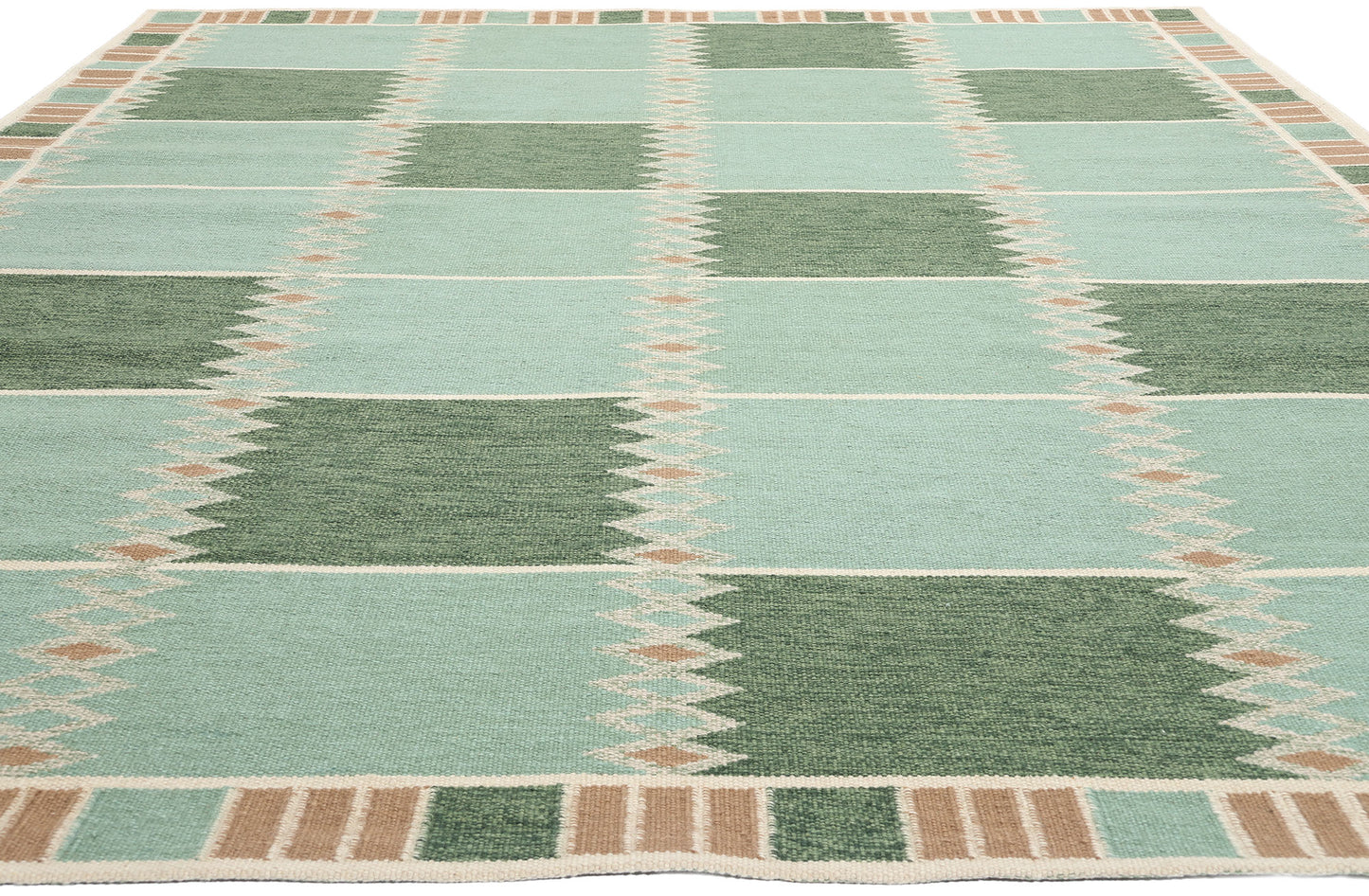 9 x 12 Scandinavian Modern Green Swedish Inspired Kilim Rug 31112