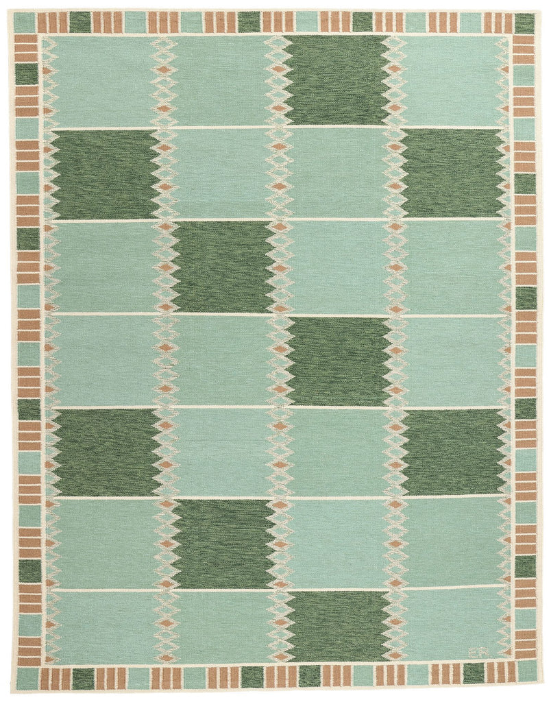 9 x 12 Scandinavian Modern Green Swedish Inspired Kilim Rug 31112