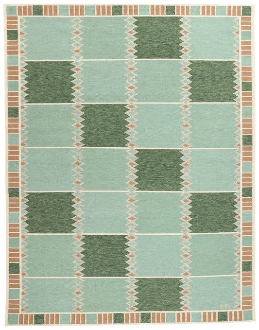 9 x 12 Scandinavian Modern Green Swedish Inspired Kilim Rug 31112