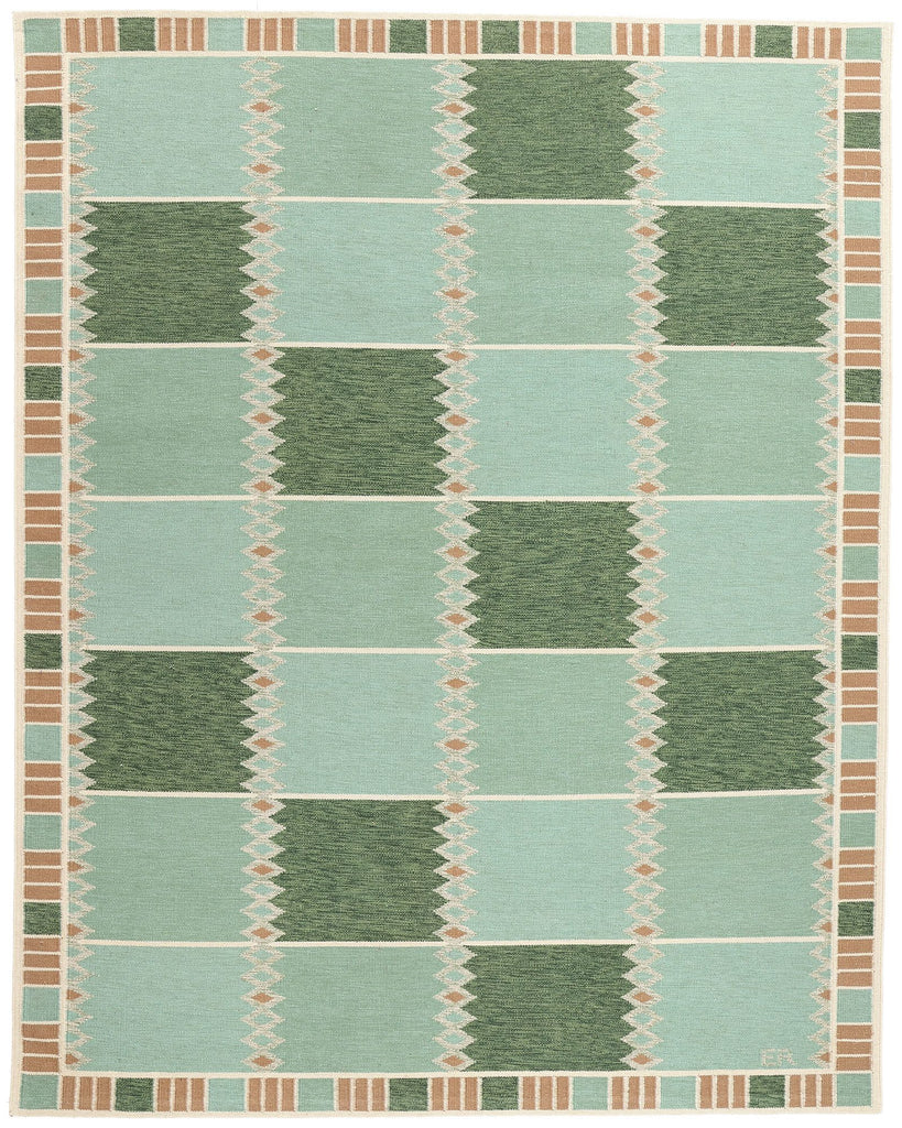 9 x 12 Scandinavian Modern Green Swedish Inspired Kilim Rug 31114