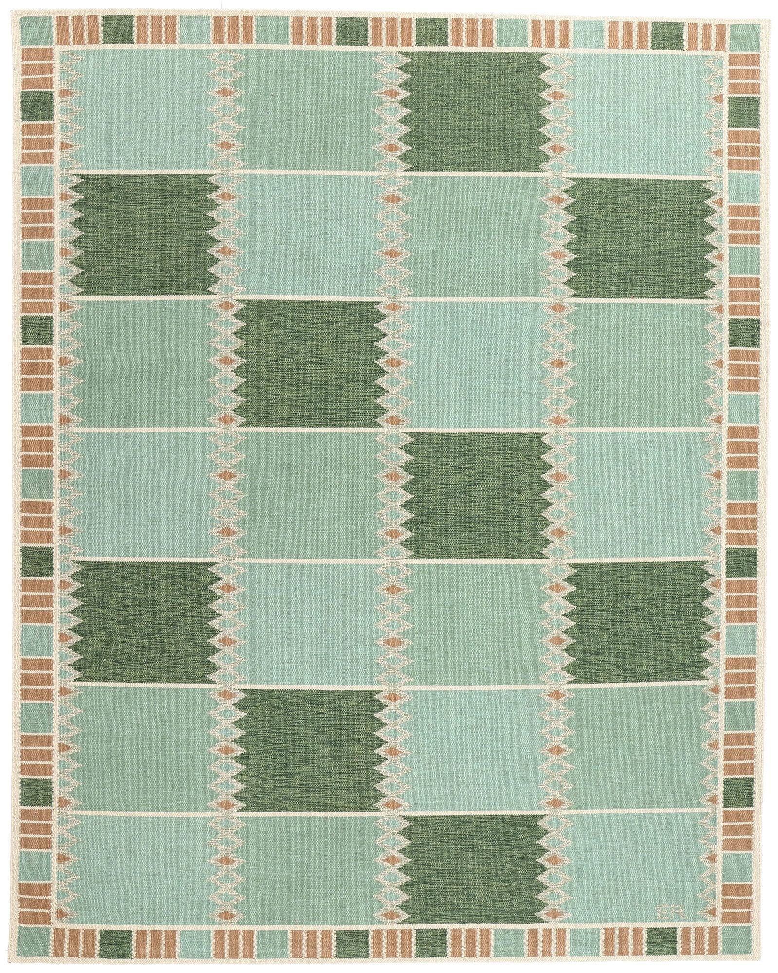 9 x 12 Scandinavian Modern Green Swedish Inspired Kilim Rug 31114